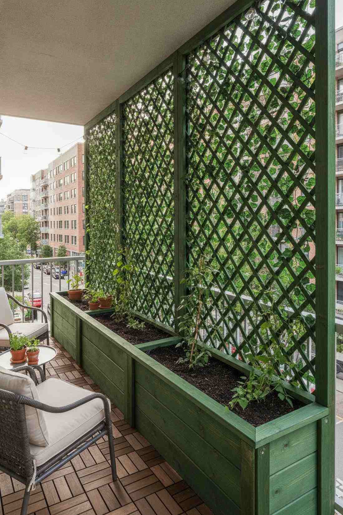 raised bed with vertical panel trellis