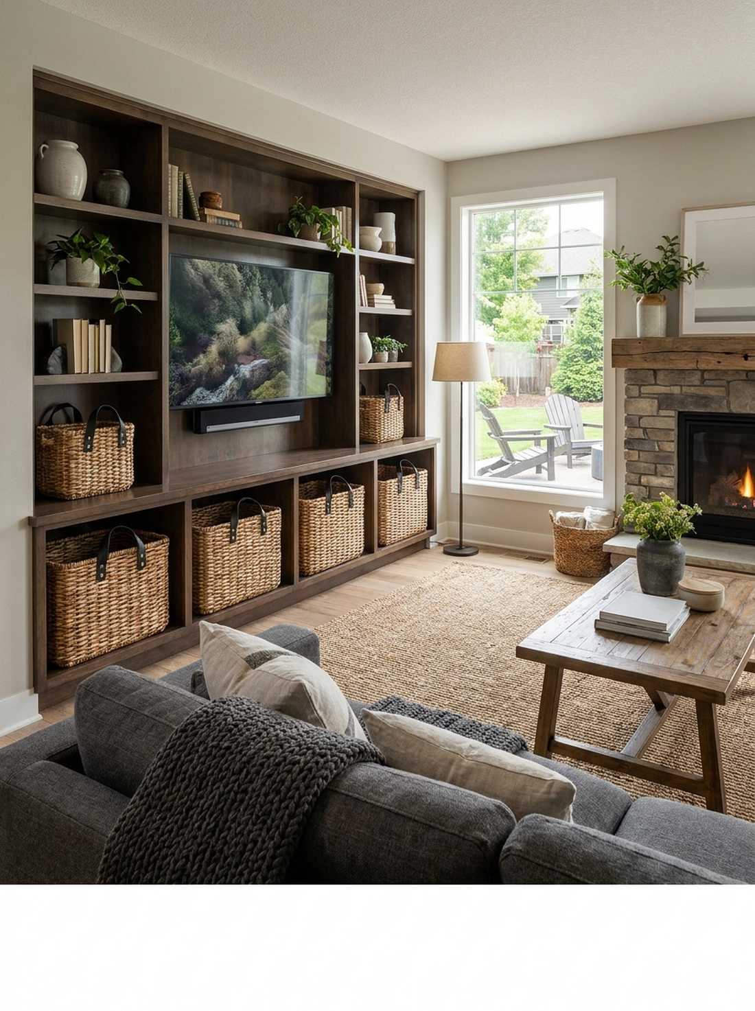 rattan storage baskets with black handles
