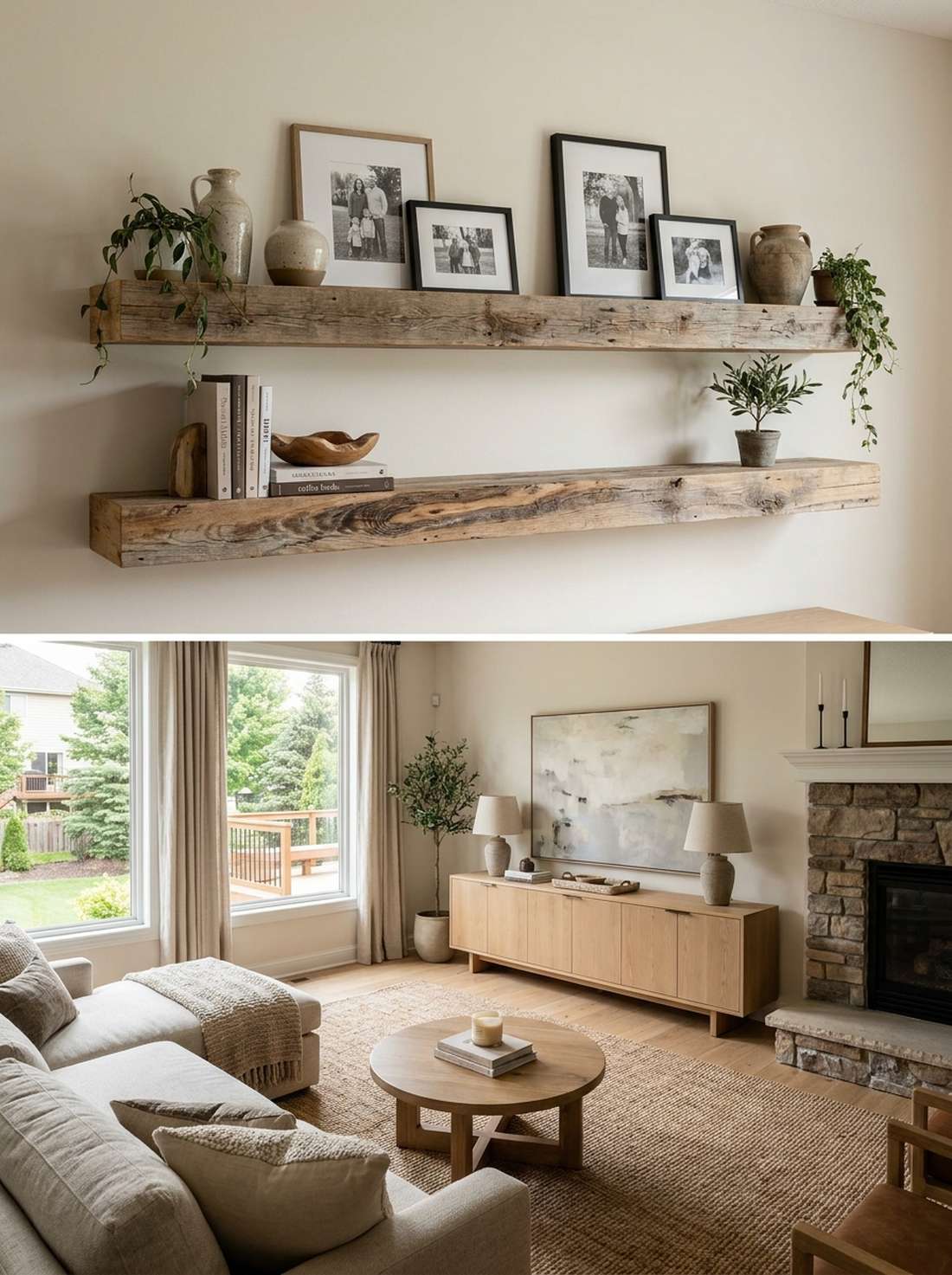 reclaimed wood floating shelves