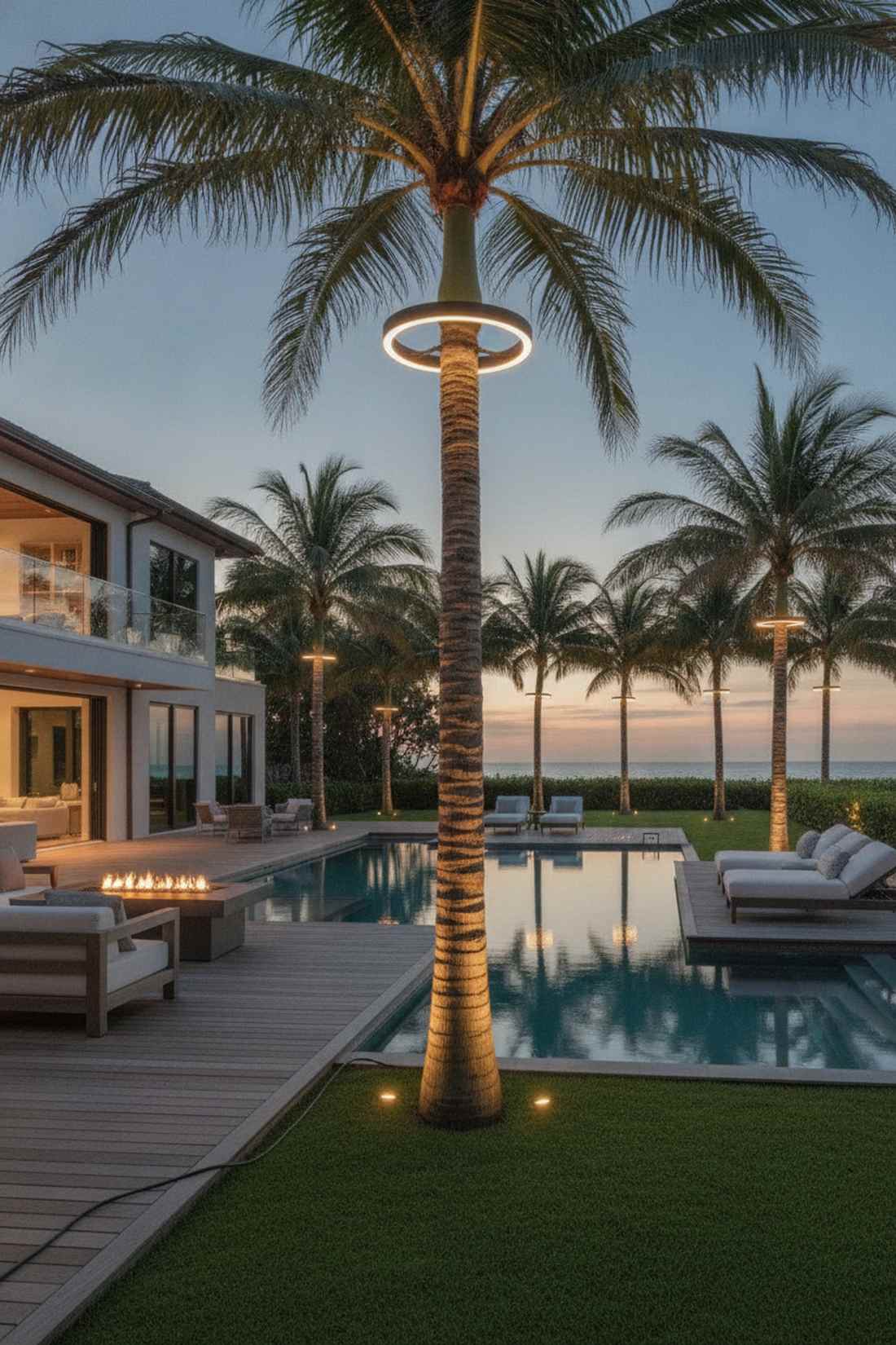 ring lights palm tropical trees