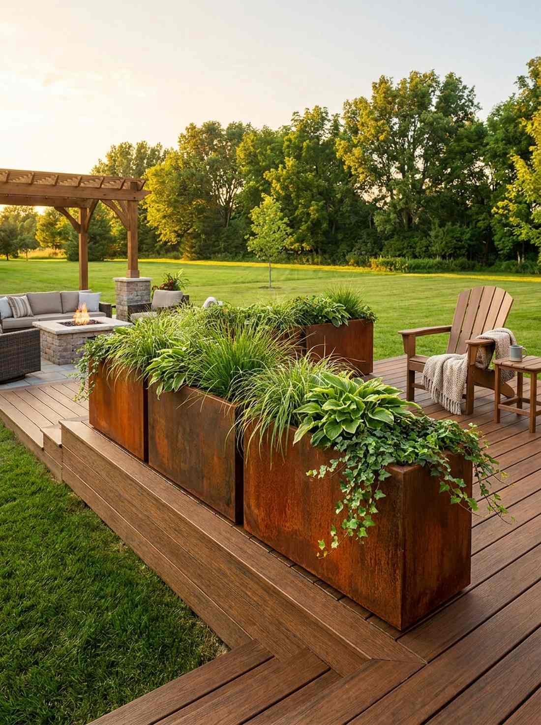 rust colored metal planters