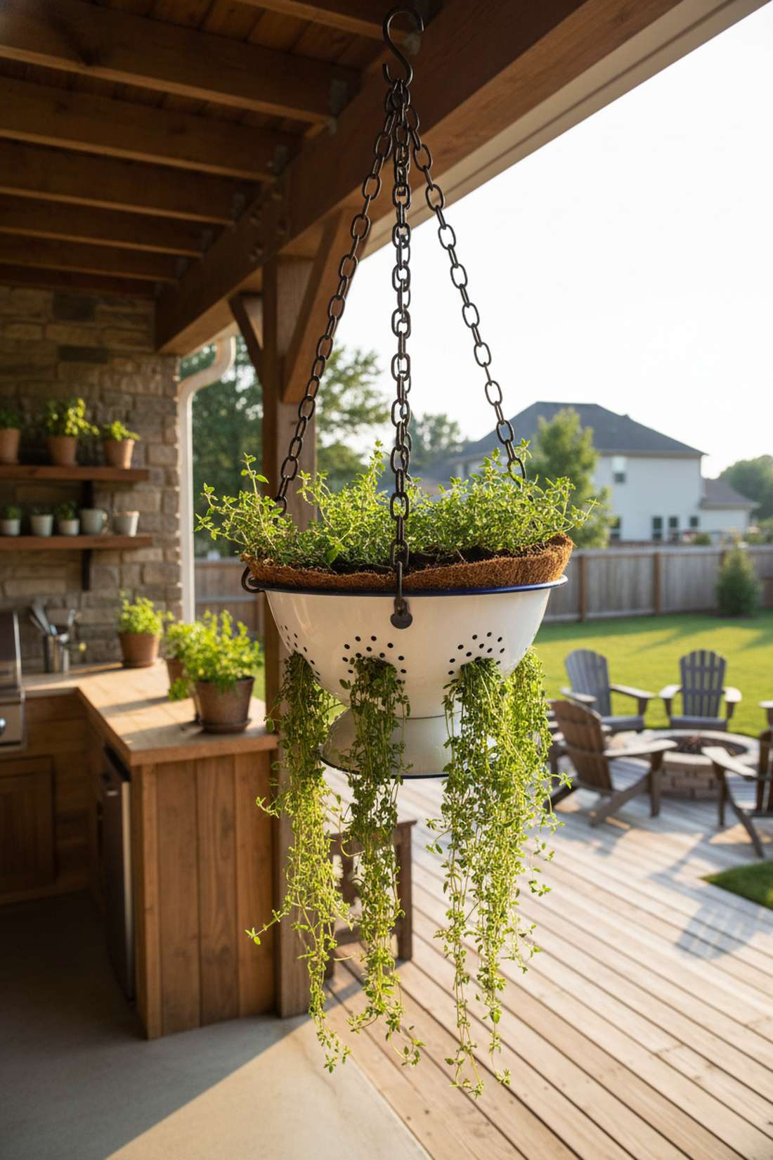colander hanging planter