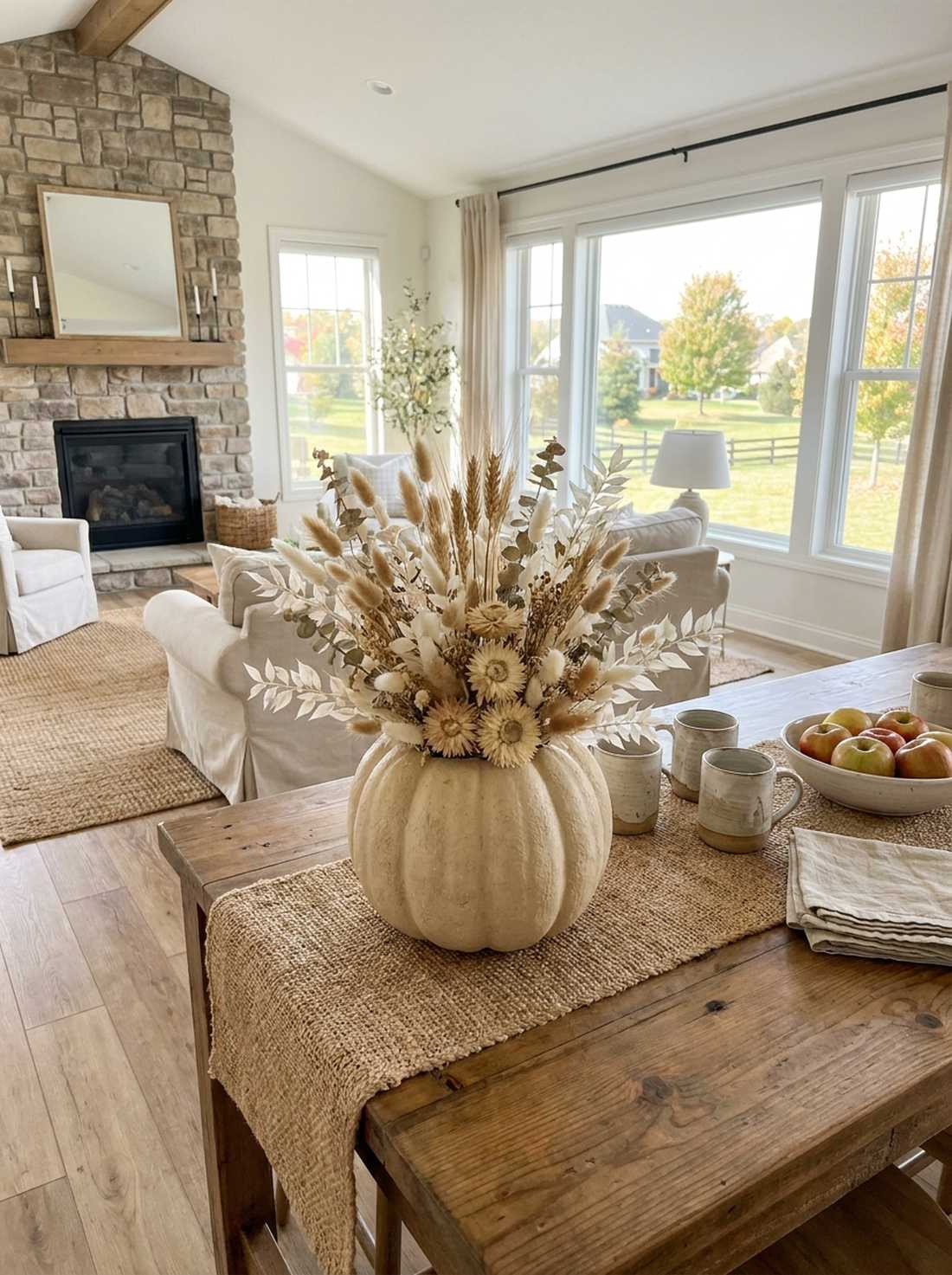 dried flower pumpkin centerpieces