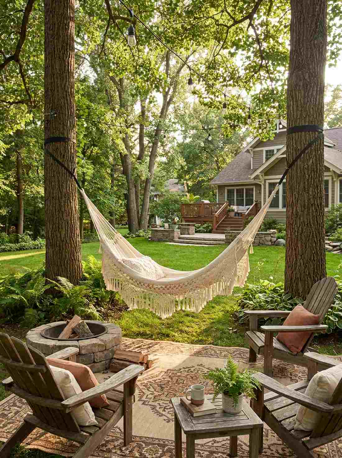 hammock strung between cottonwoods