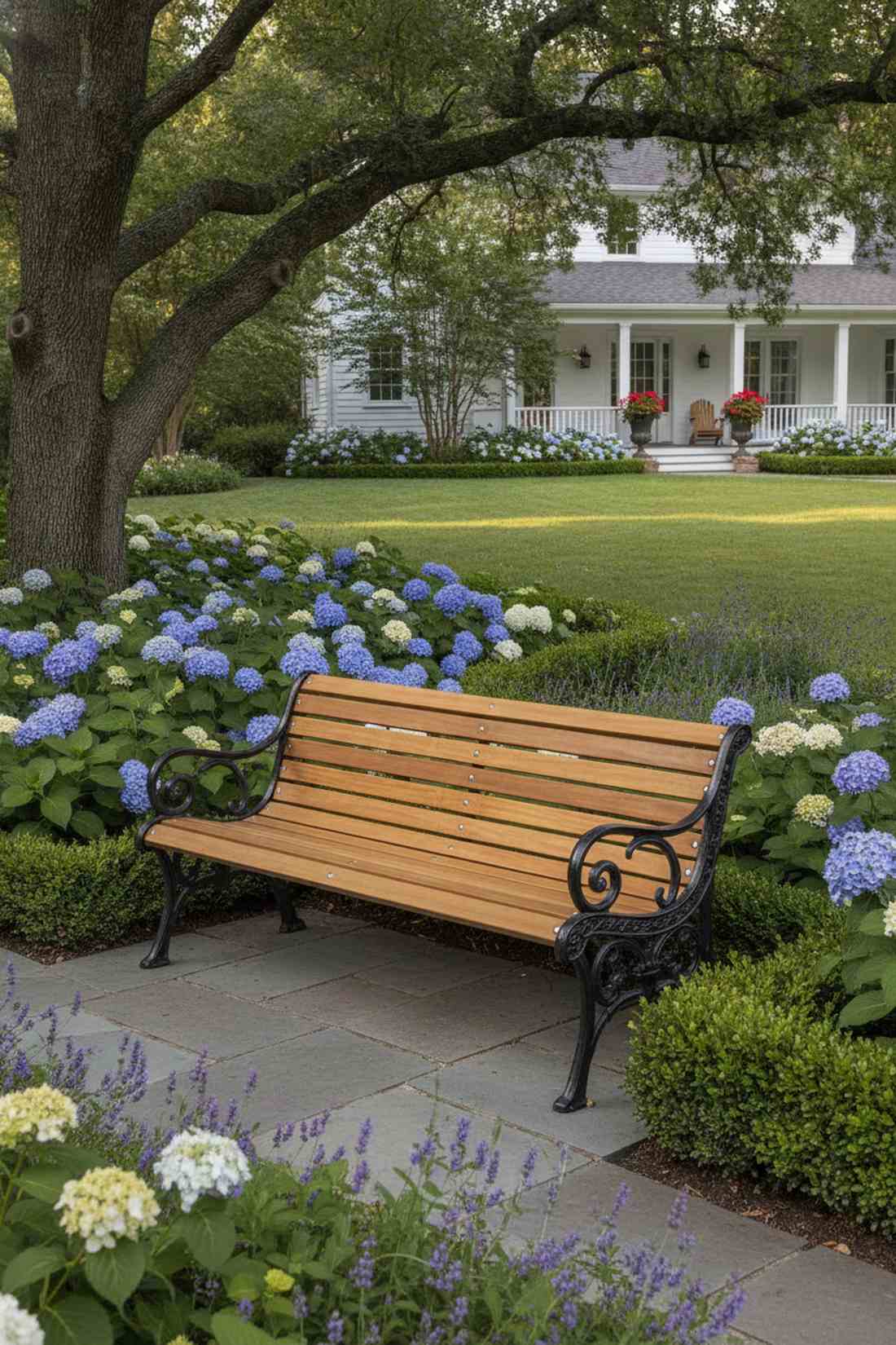 iron frame teak slat bench