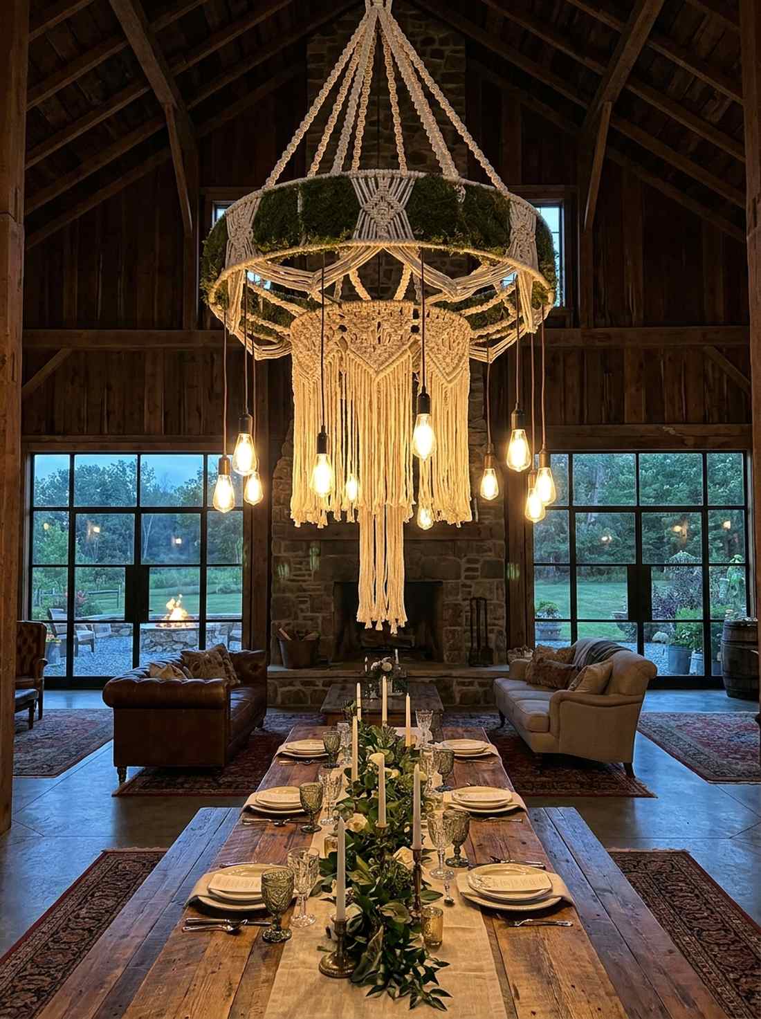 macrame chandelier frame with edison bulbs