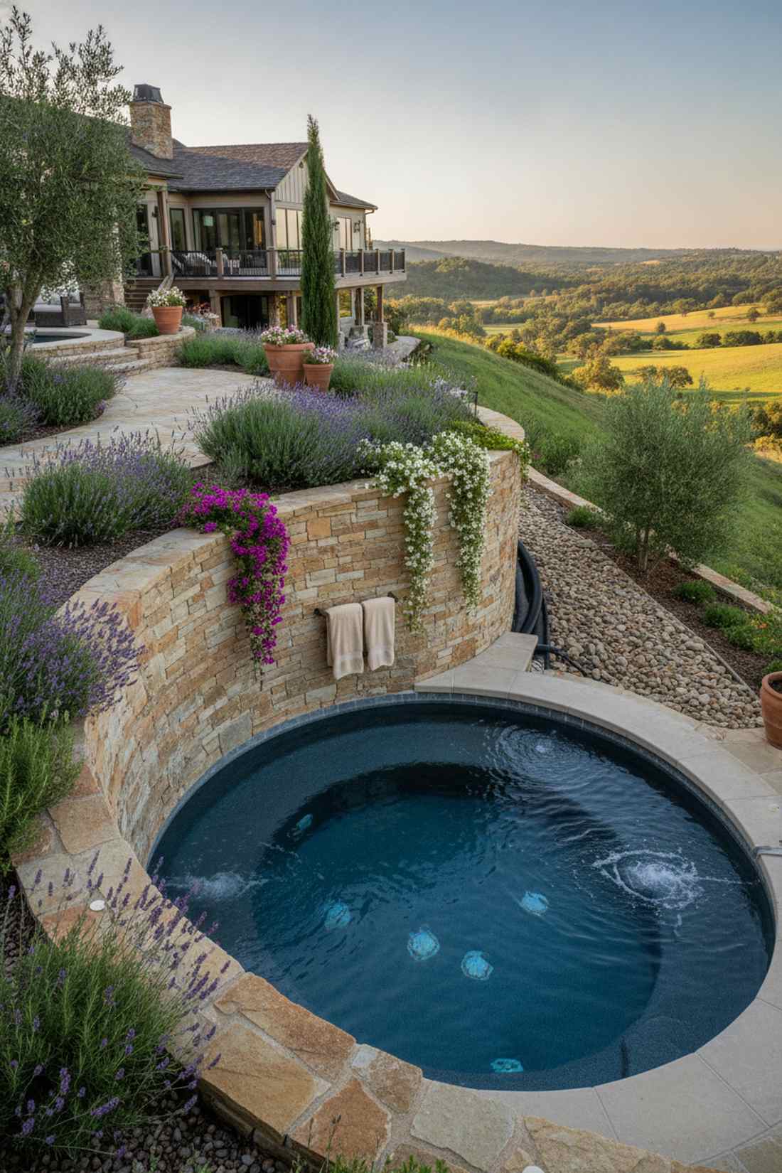 partially recessed hillside spa
