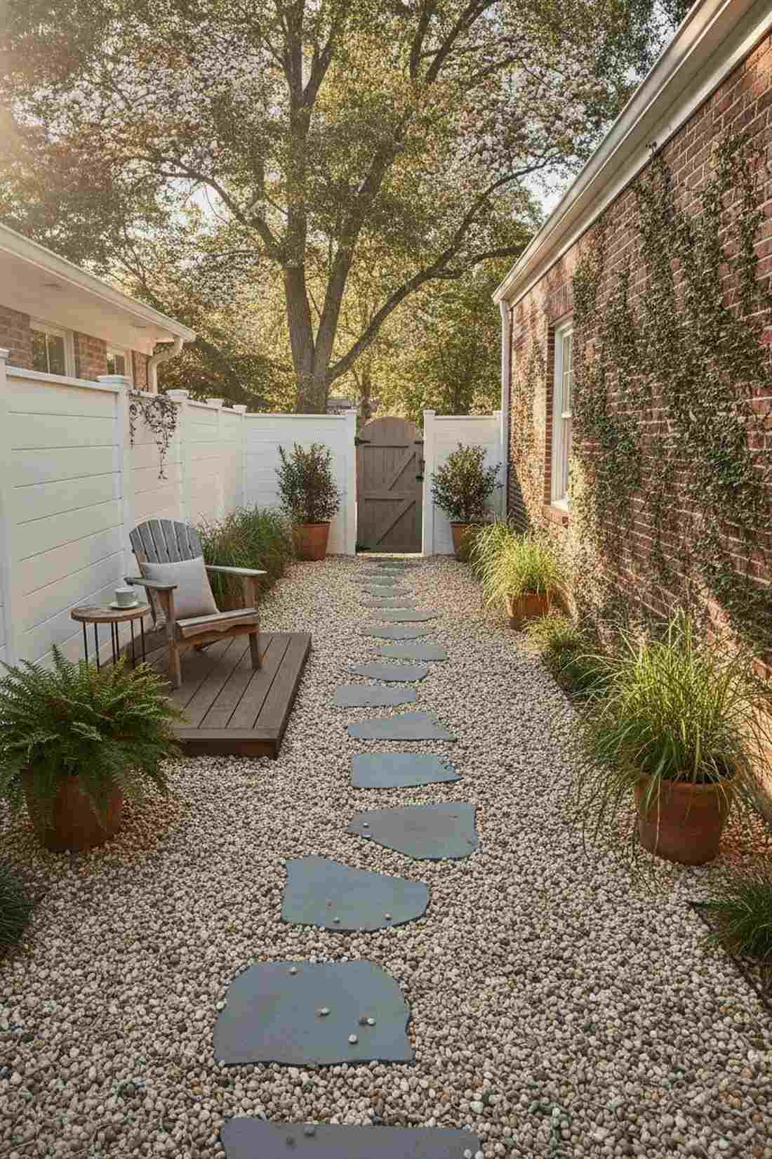 pea gravel with stepping stone accents