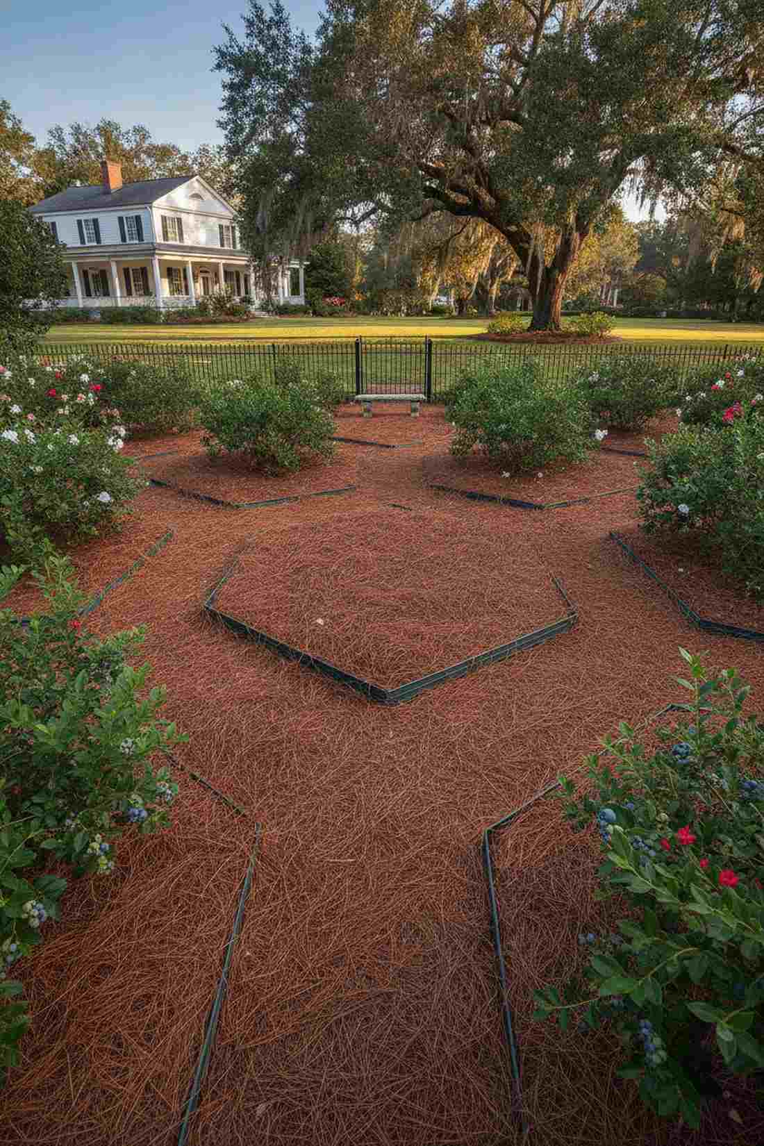 pine straw in formal rows