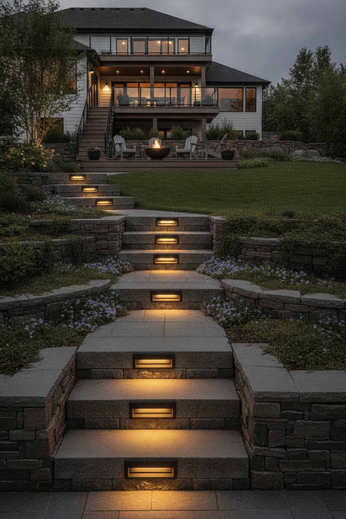 recessed step lights for tiered gardens