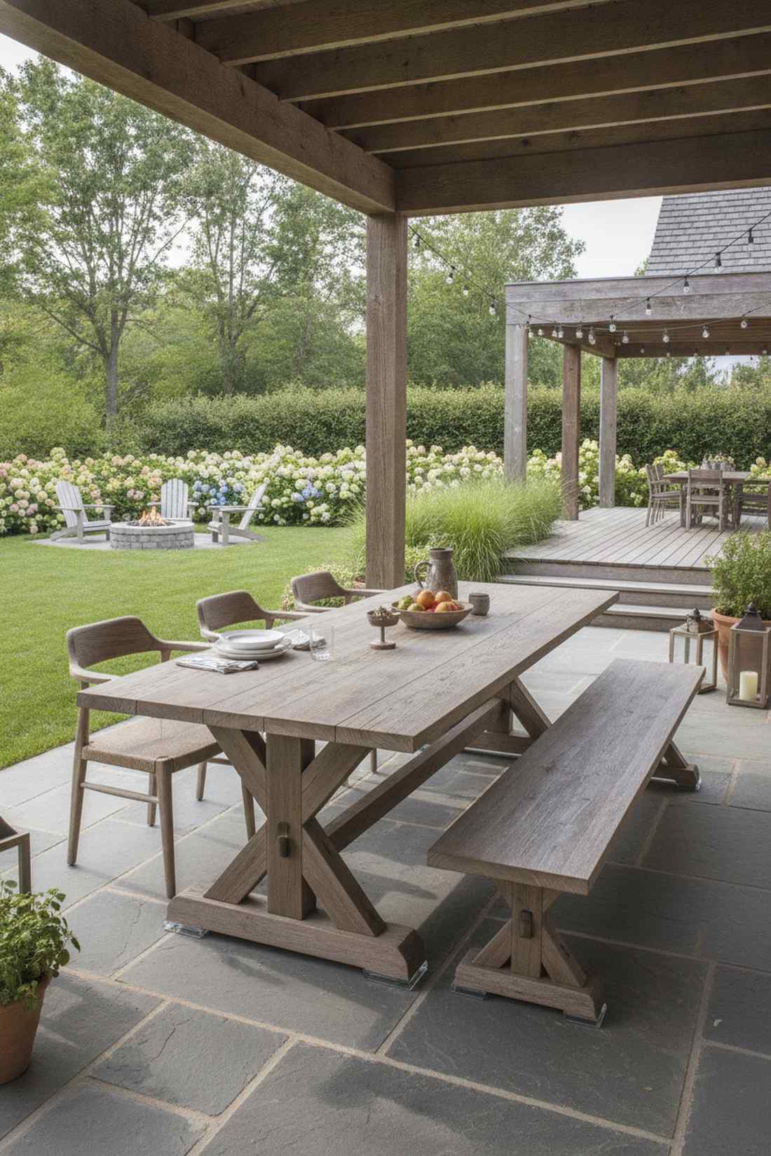 rectangular farmhouse with bench