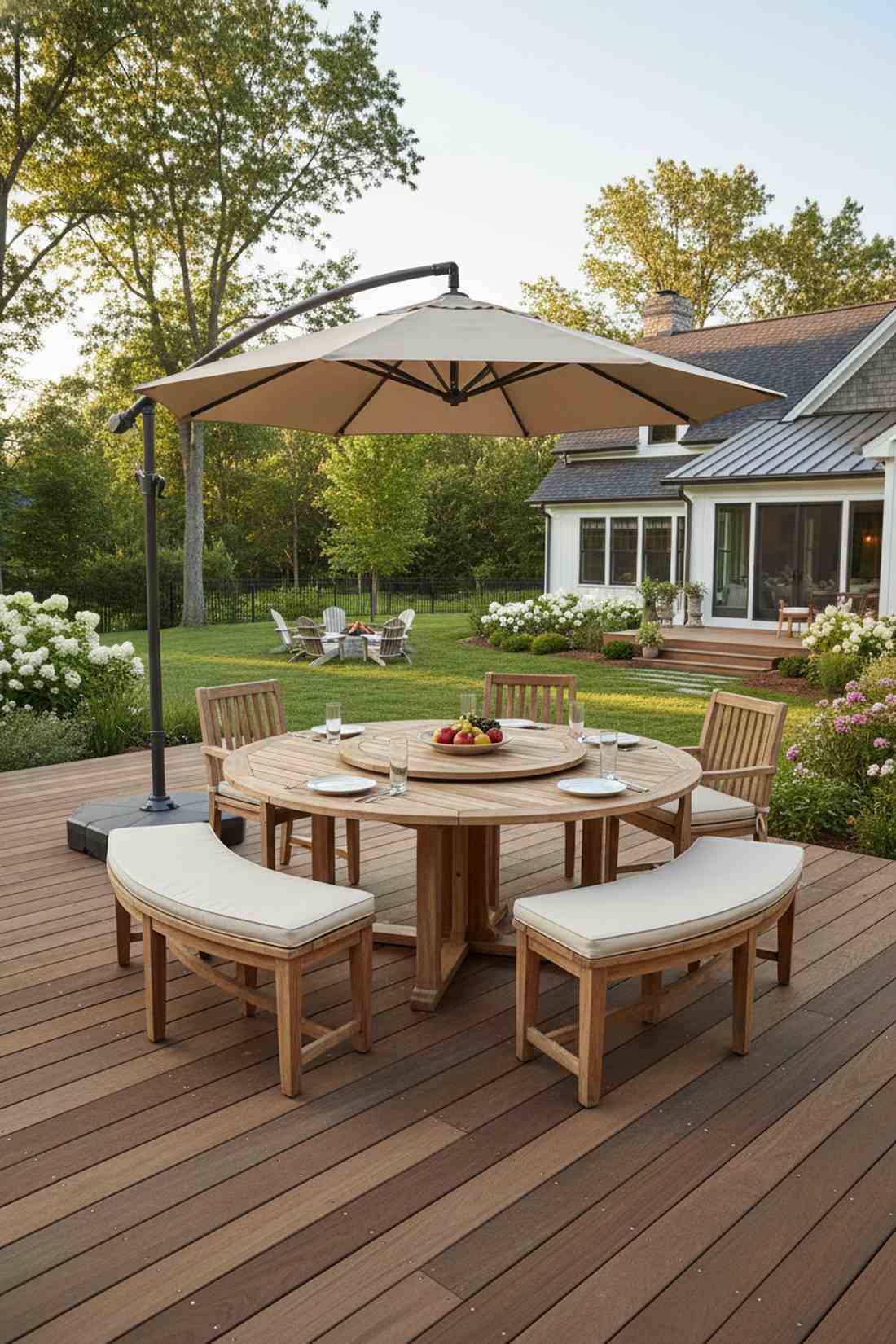 round teak dining set with lazy susan