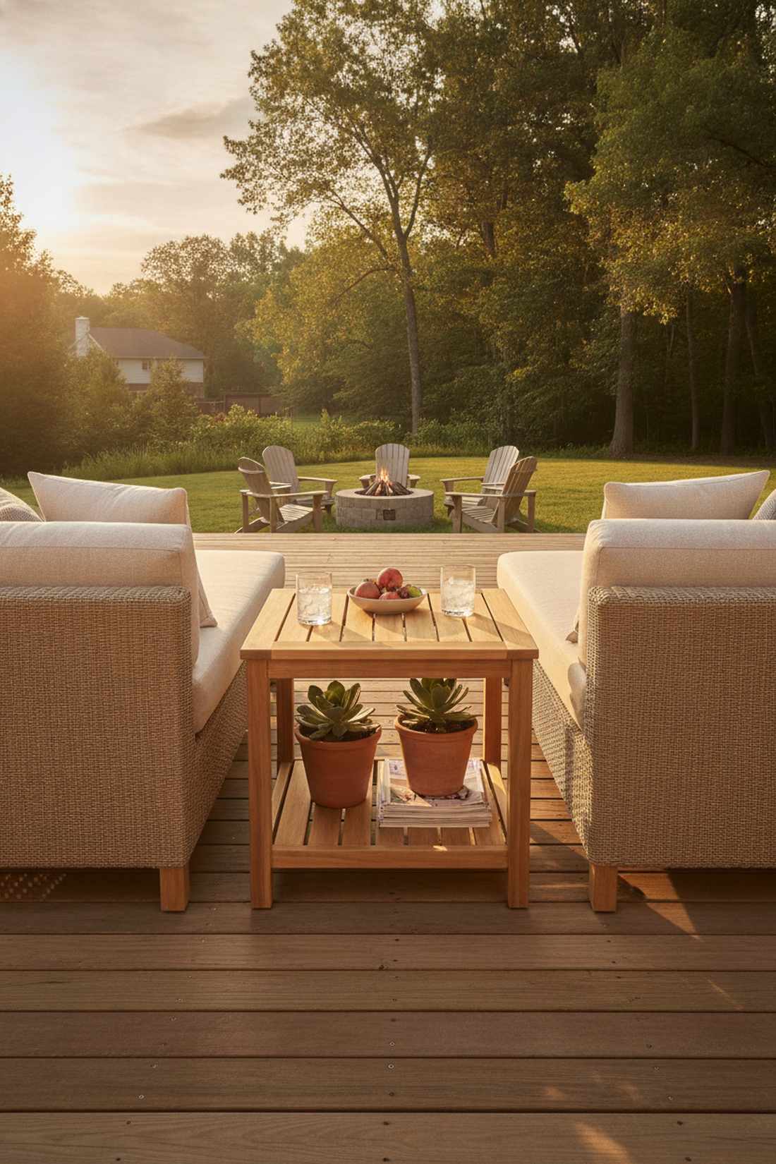 teak side tables with lower shelves