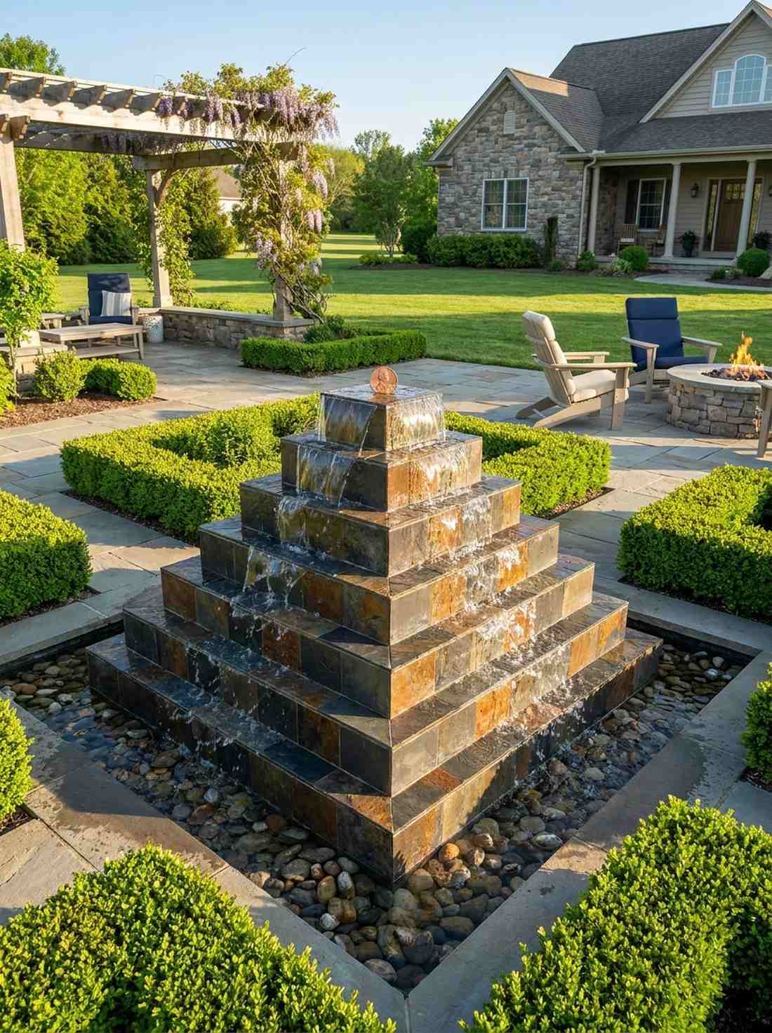 tiered rock pyramid fountain