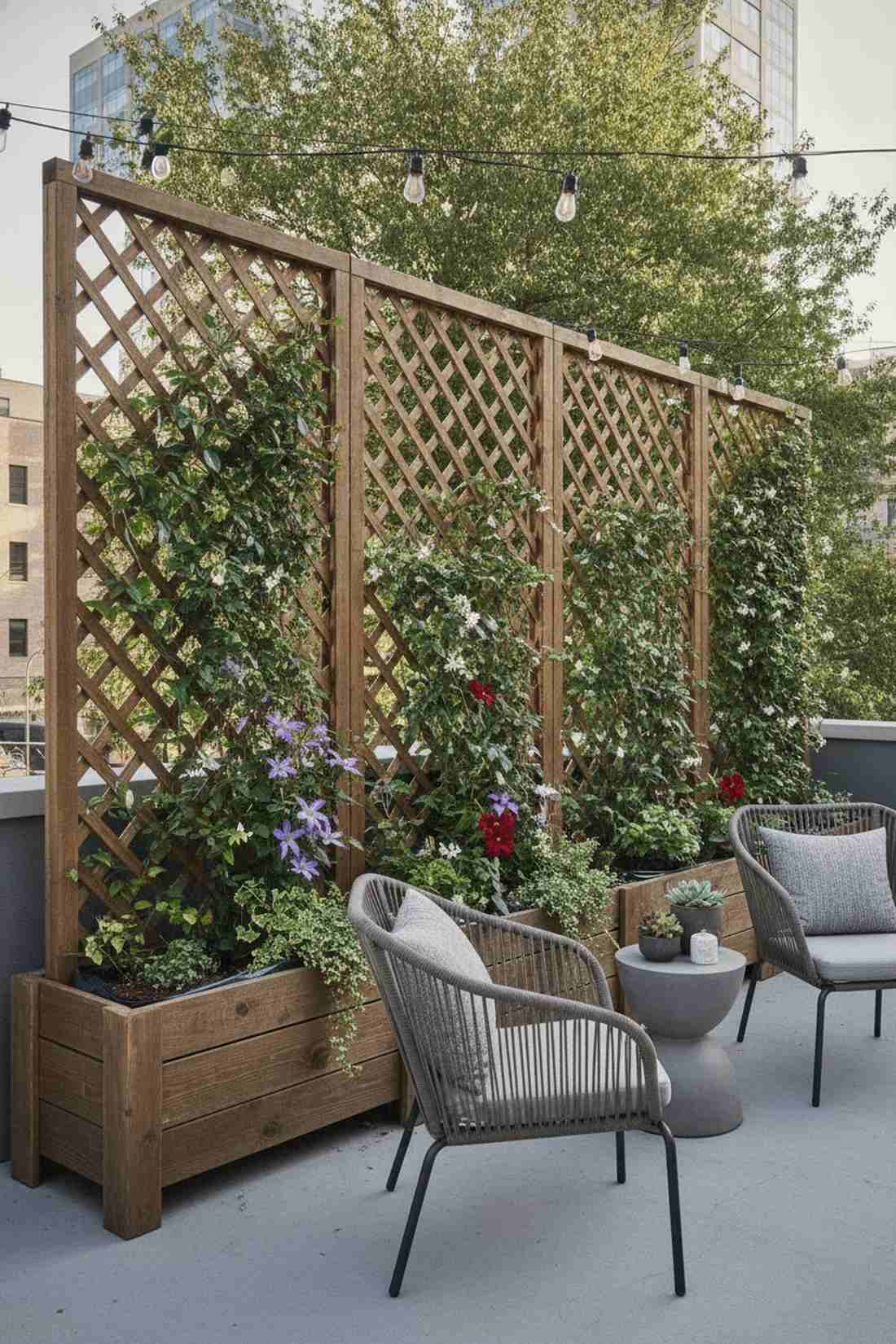 trellis backed planter fence