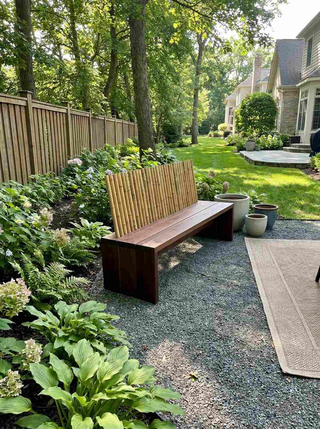 bamboo backed wooden bench