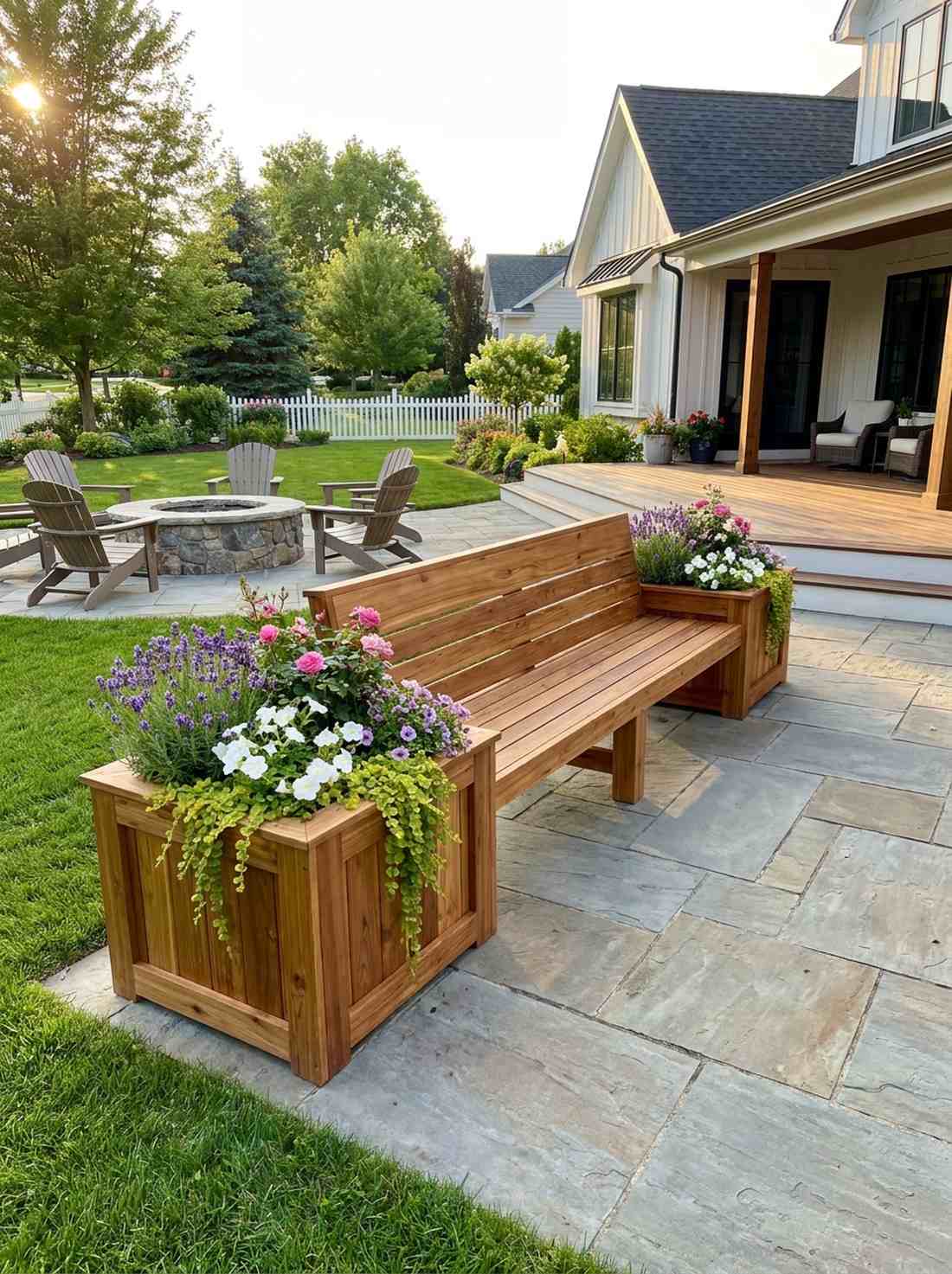 bench with integrated end planters
