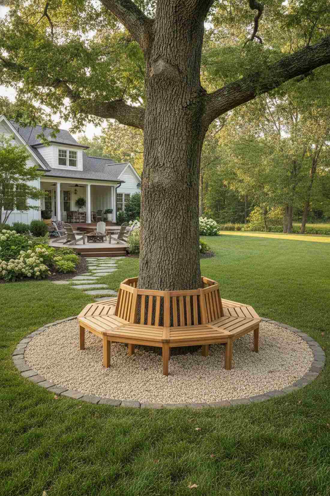 curved teak bench for tree surrounds