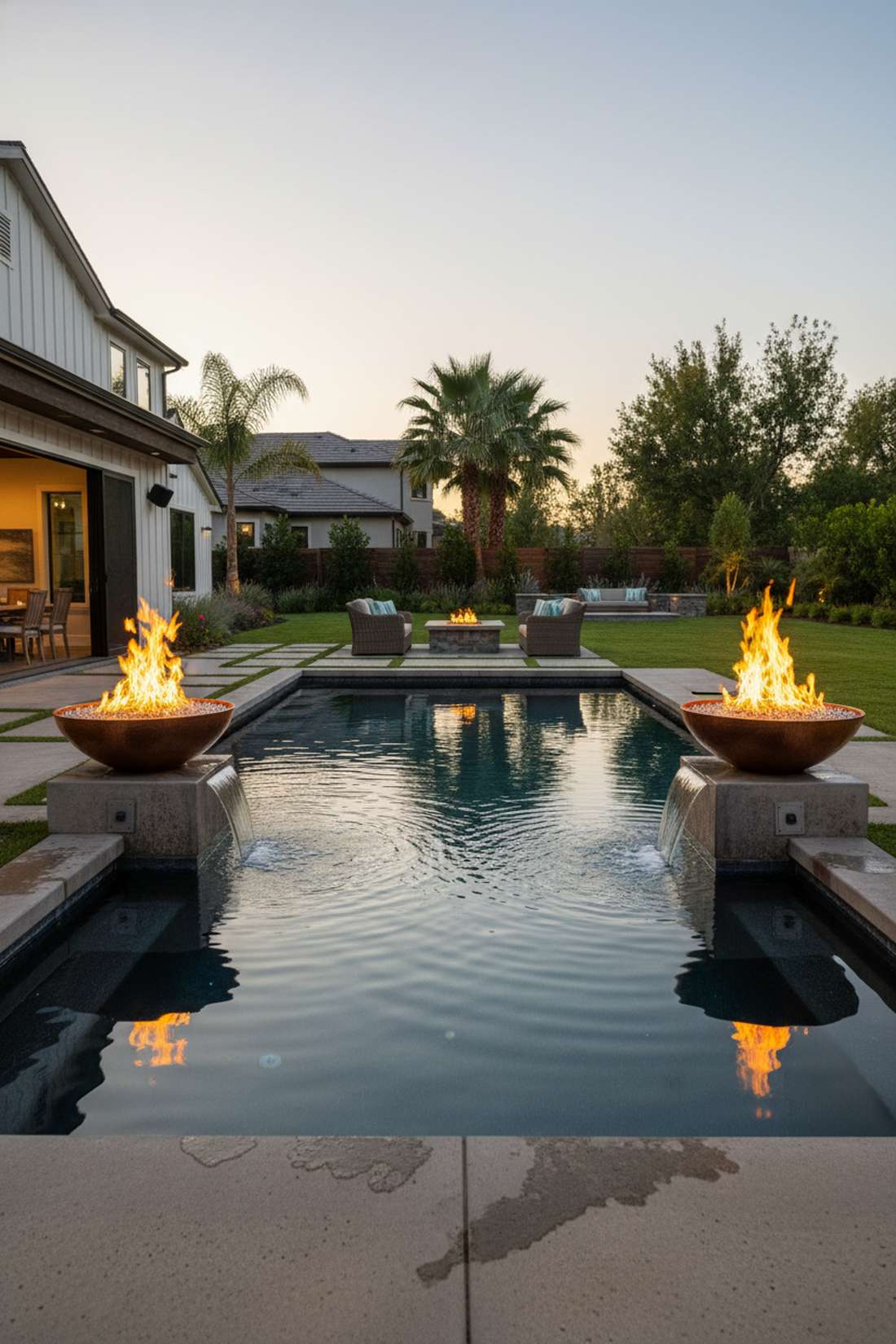 fire bowl installations at pool edge