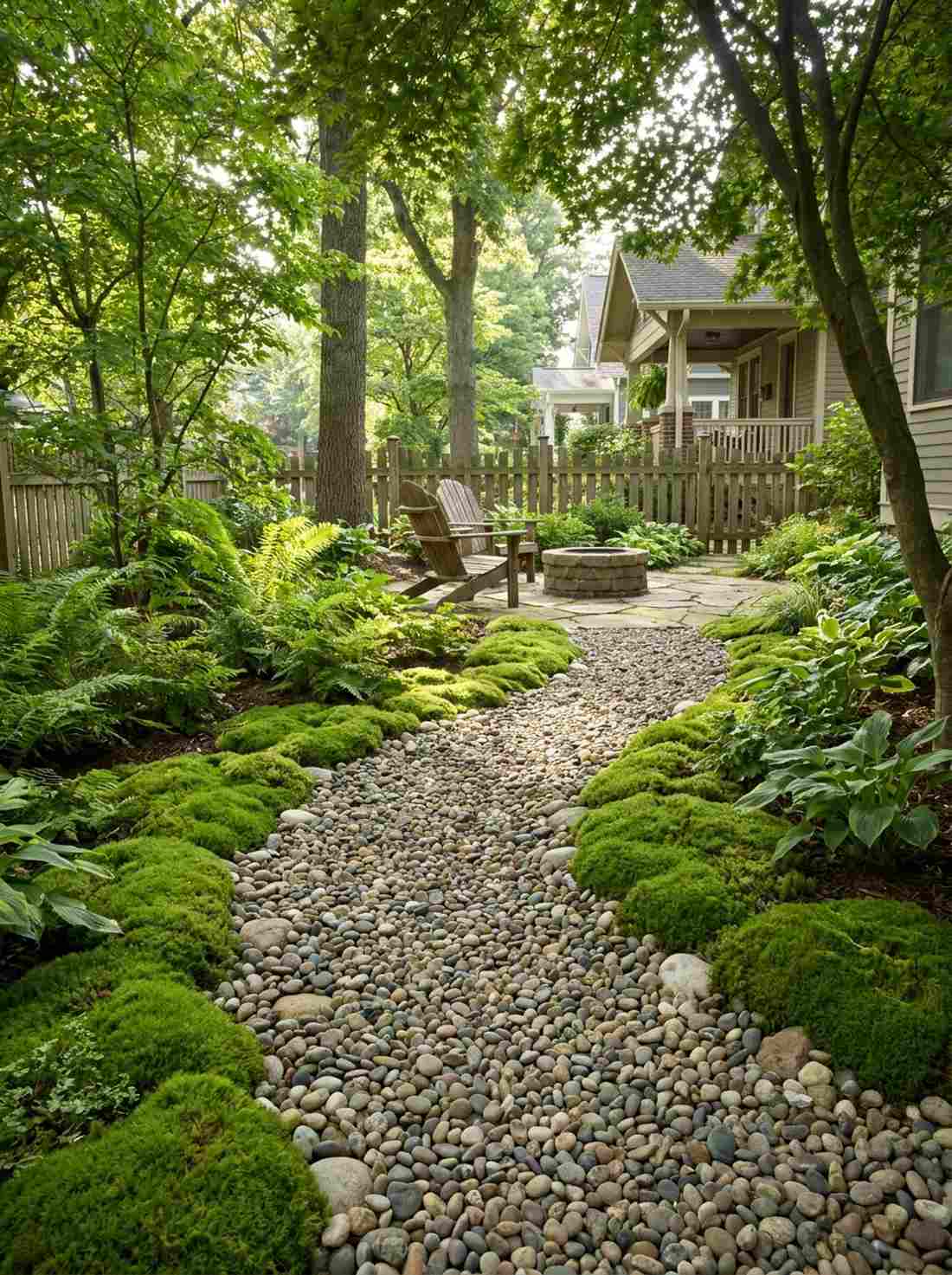 gravel pathways with moss borders