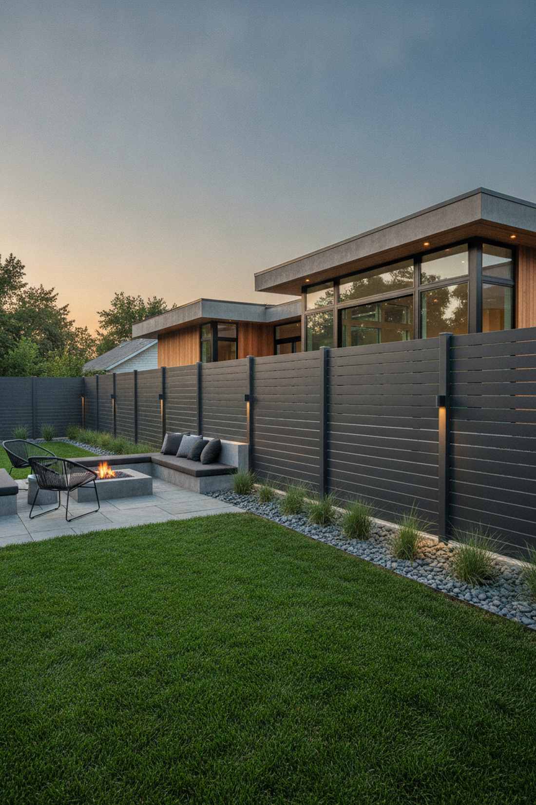 horizontal metal slat fence