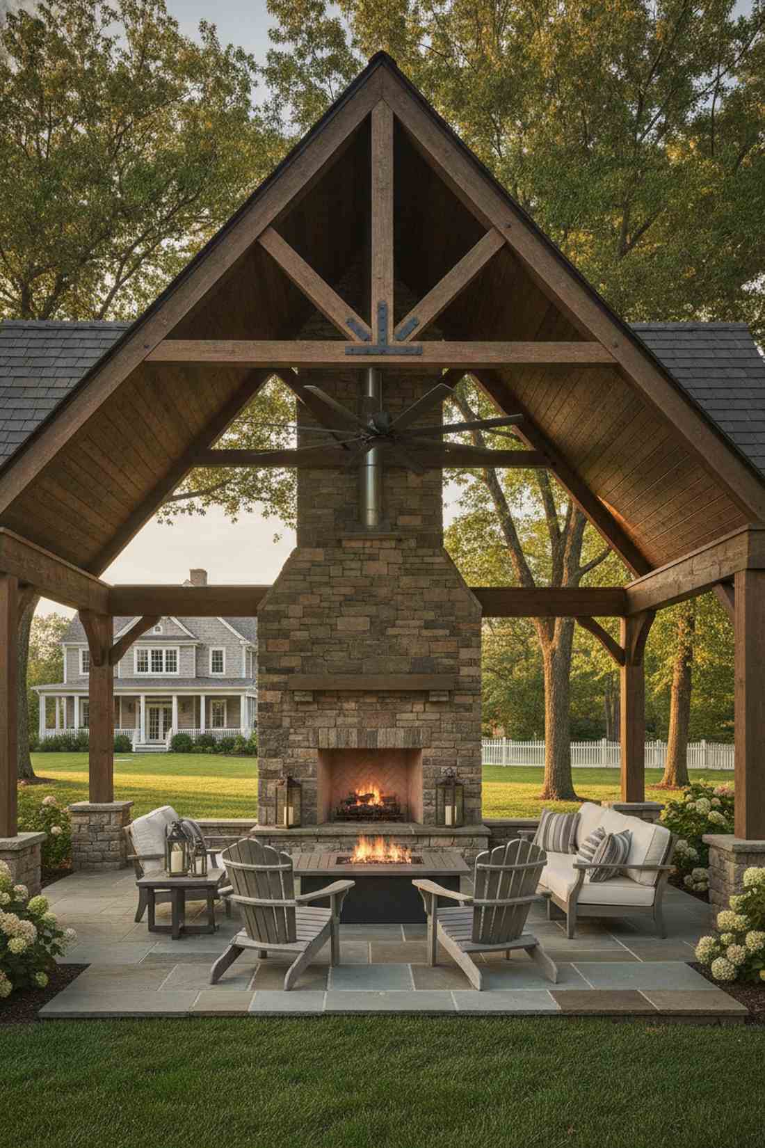 pavilion fireplace with vaulted ceiling