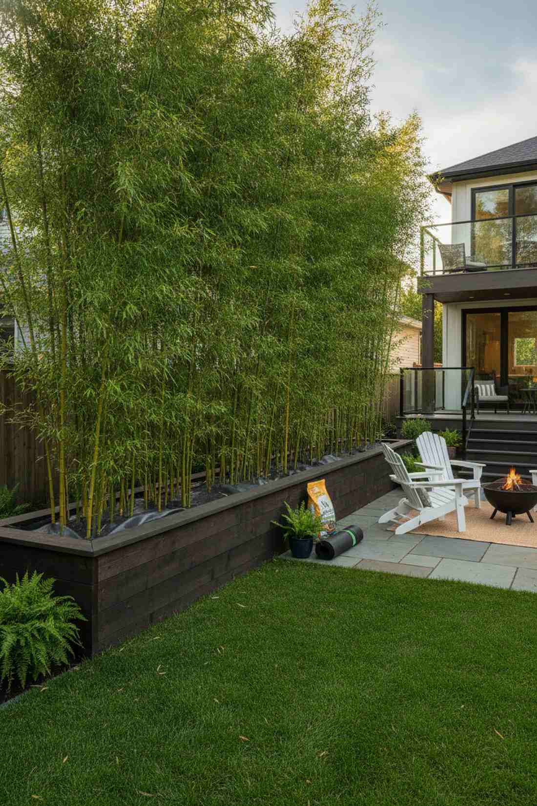 privacy screen bed with tall plantings