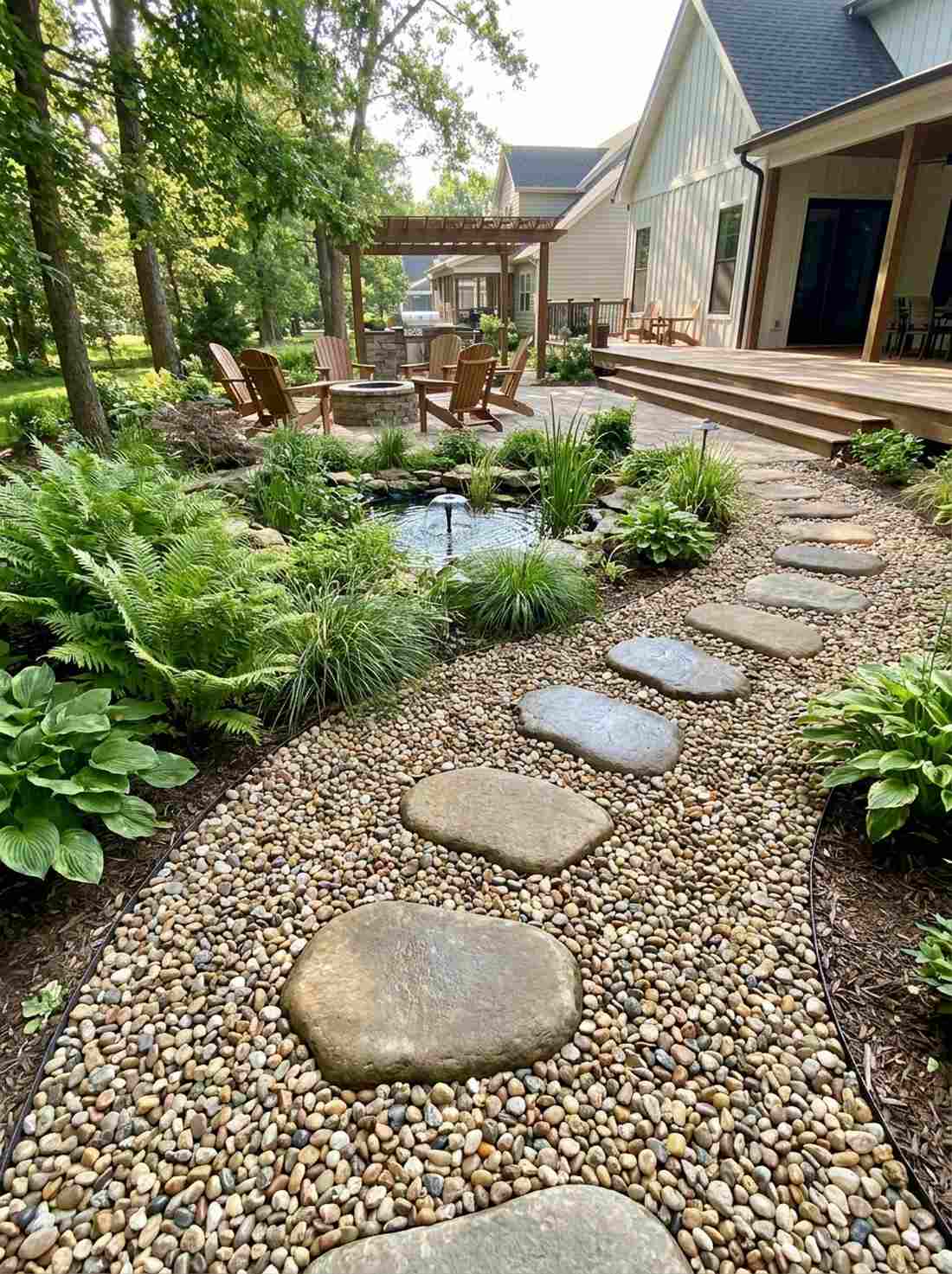 rounded river rock stepping path