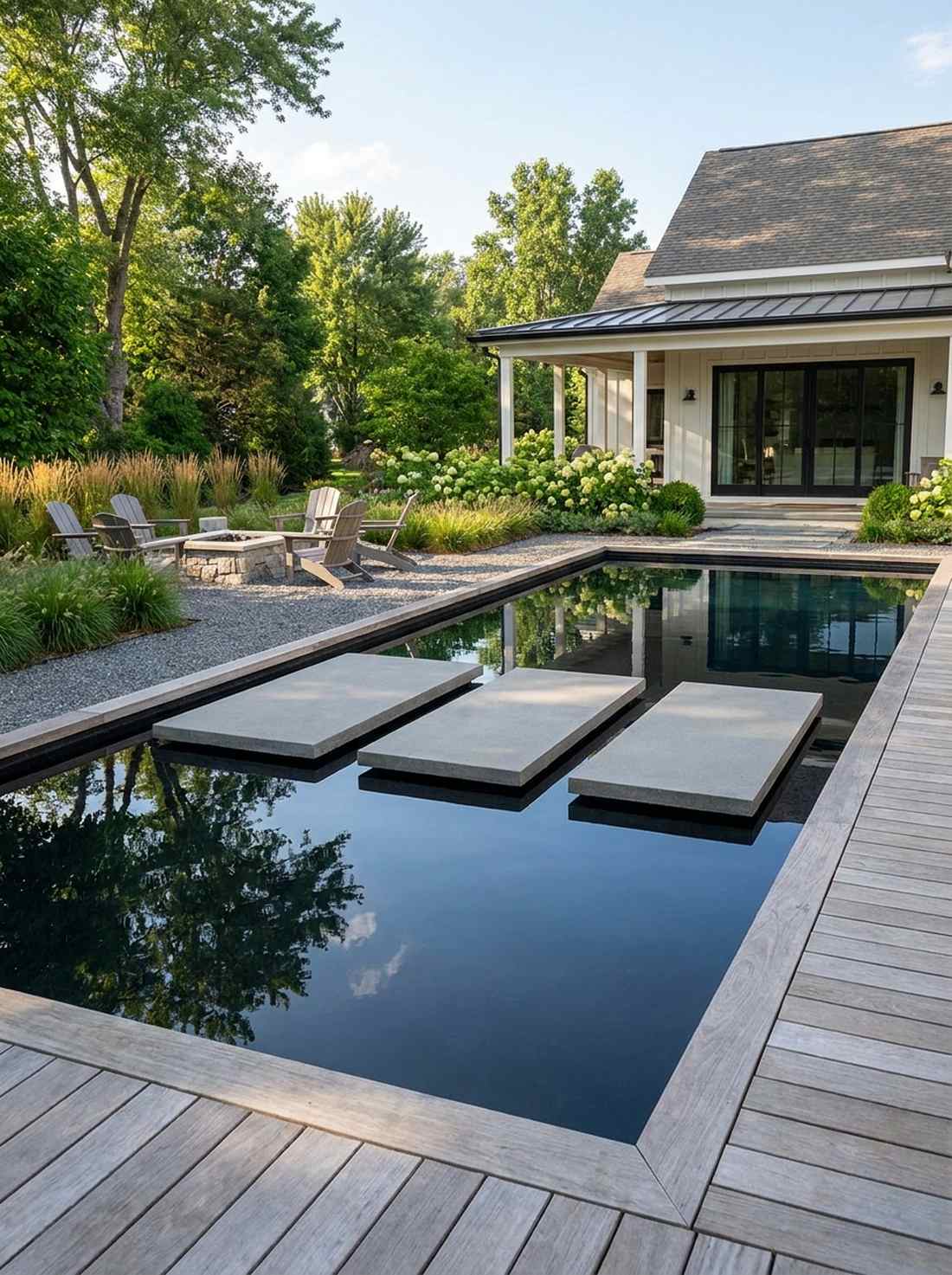 shallow reflecting pool with stepping stones