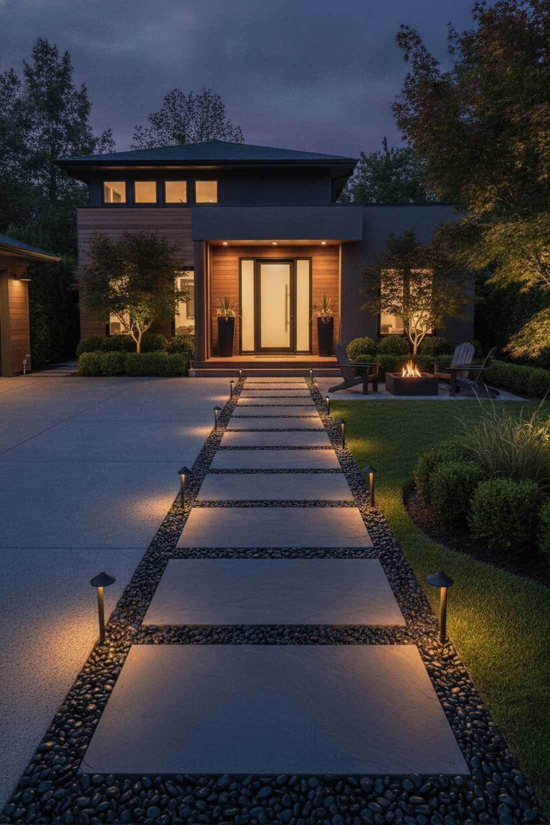 slate tiles with obsidian pebble borders