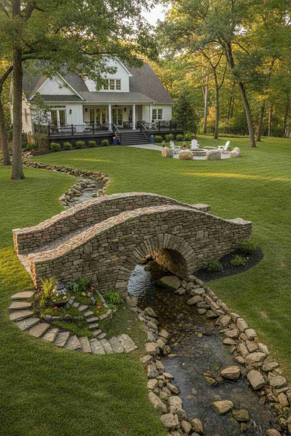stacked stone rustic bridge