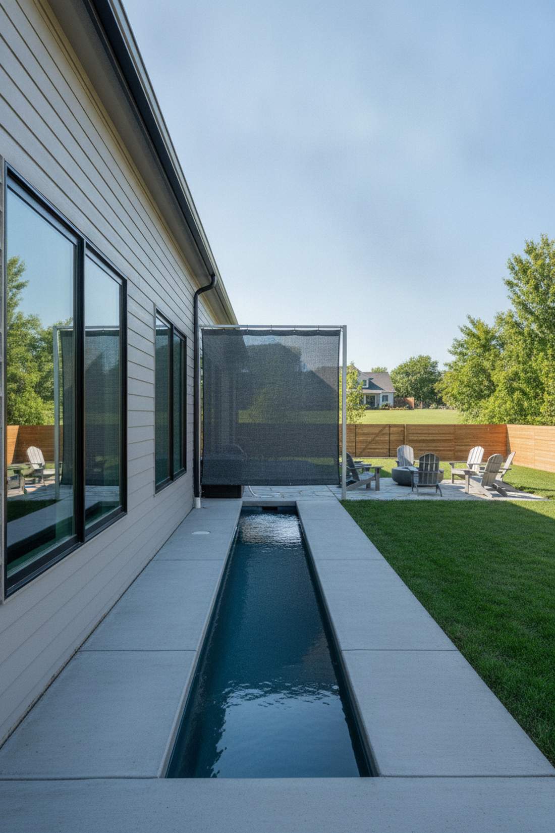 swim spa alongside narrow side yard
