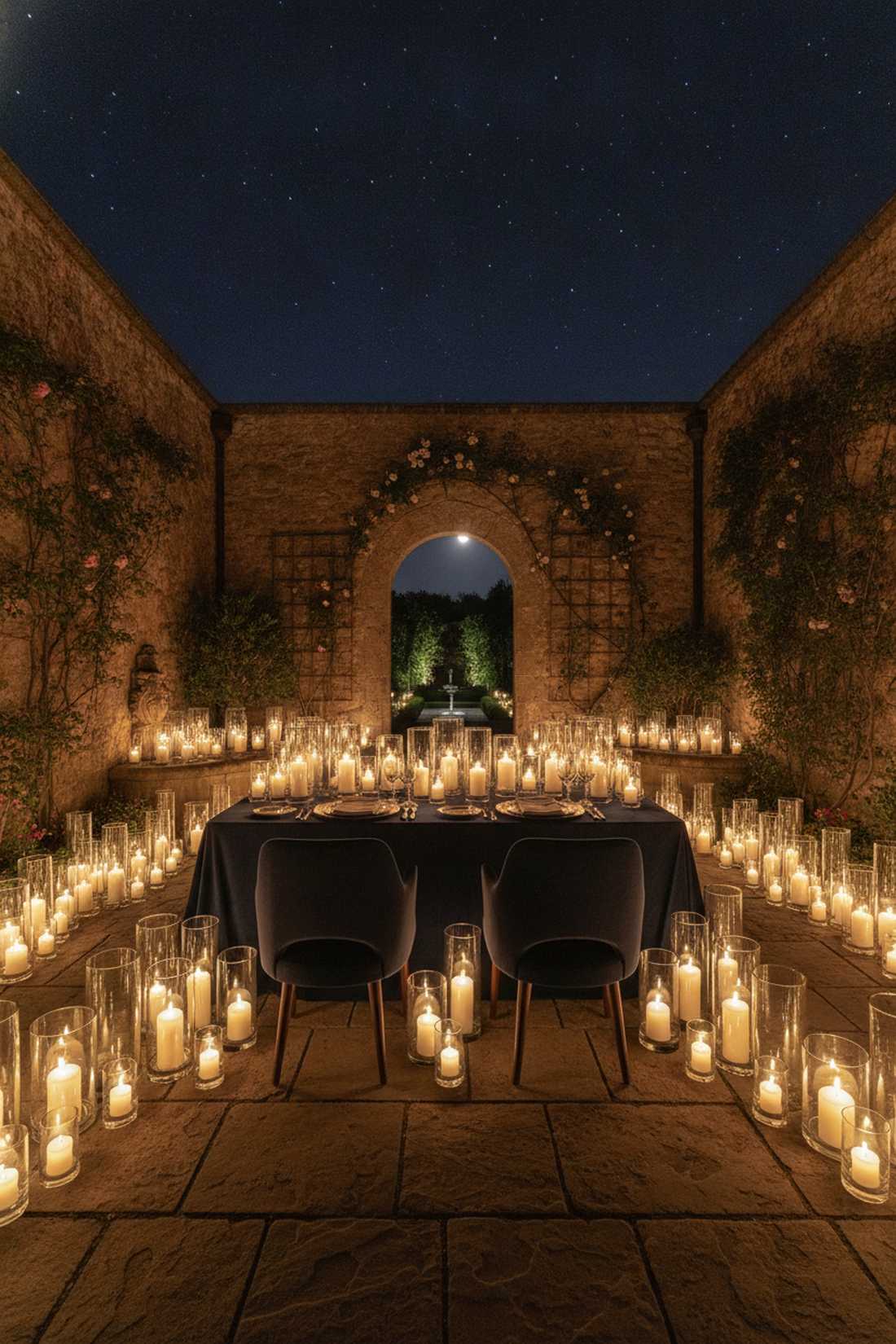 candlelight dinner under stars