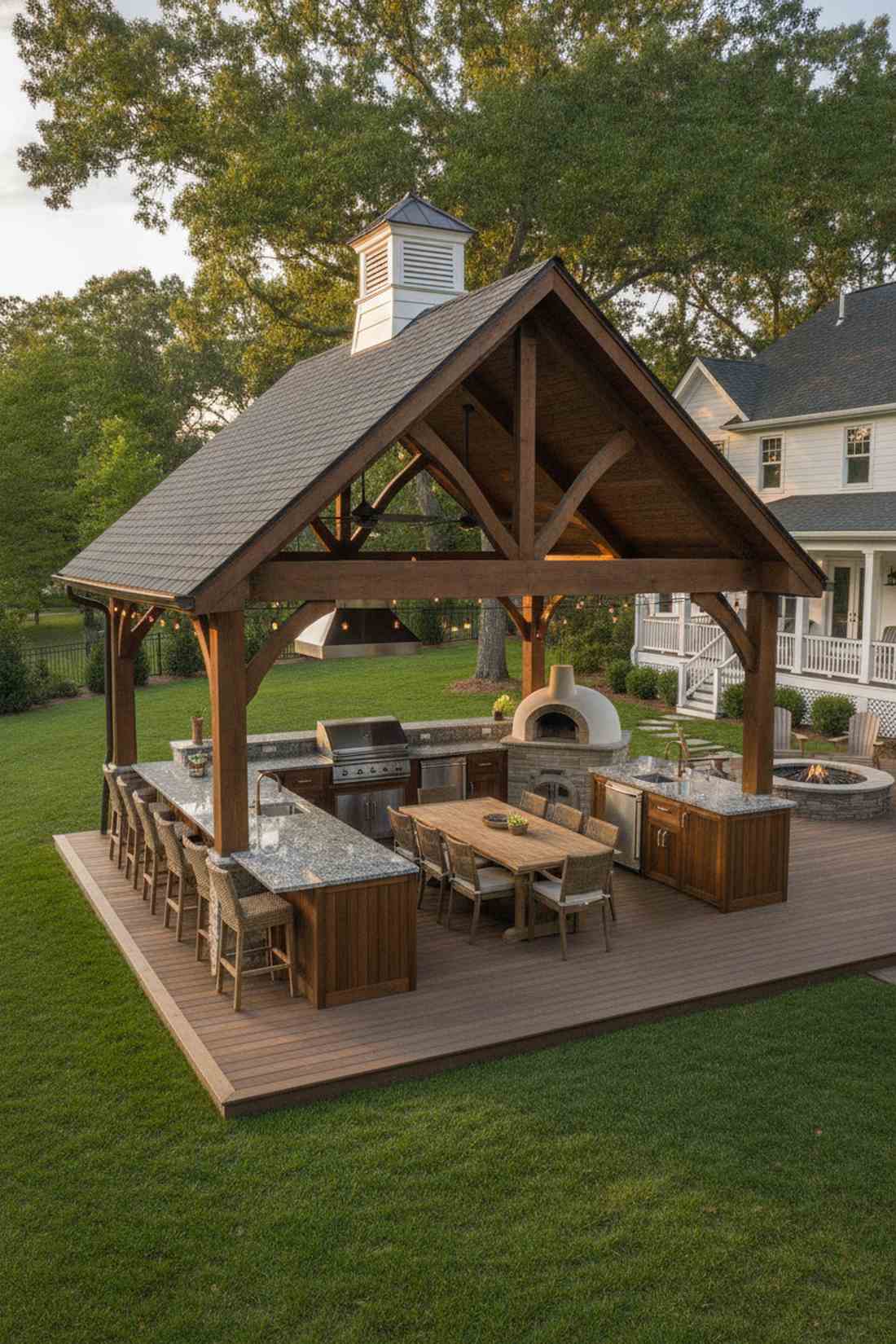 covered u shaped outdoor patio kitchen design