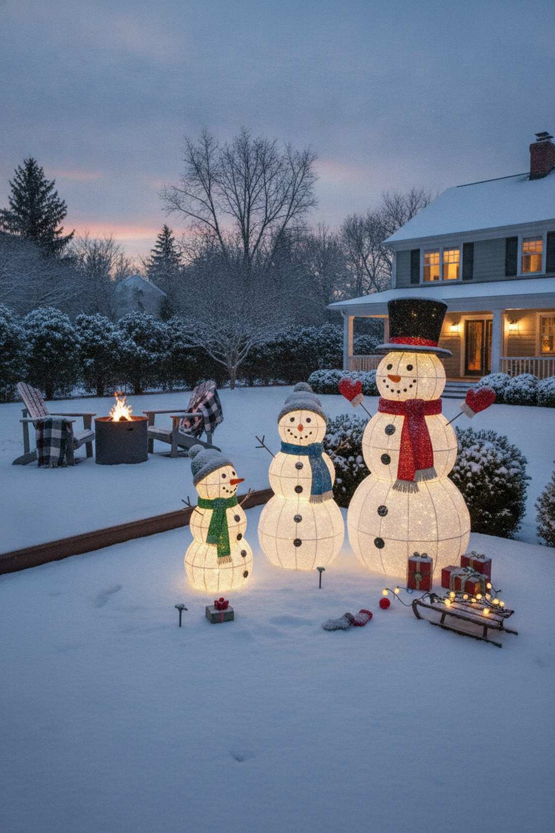 illuminated snowman family