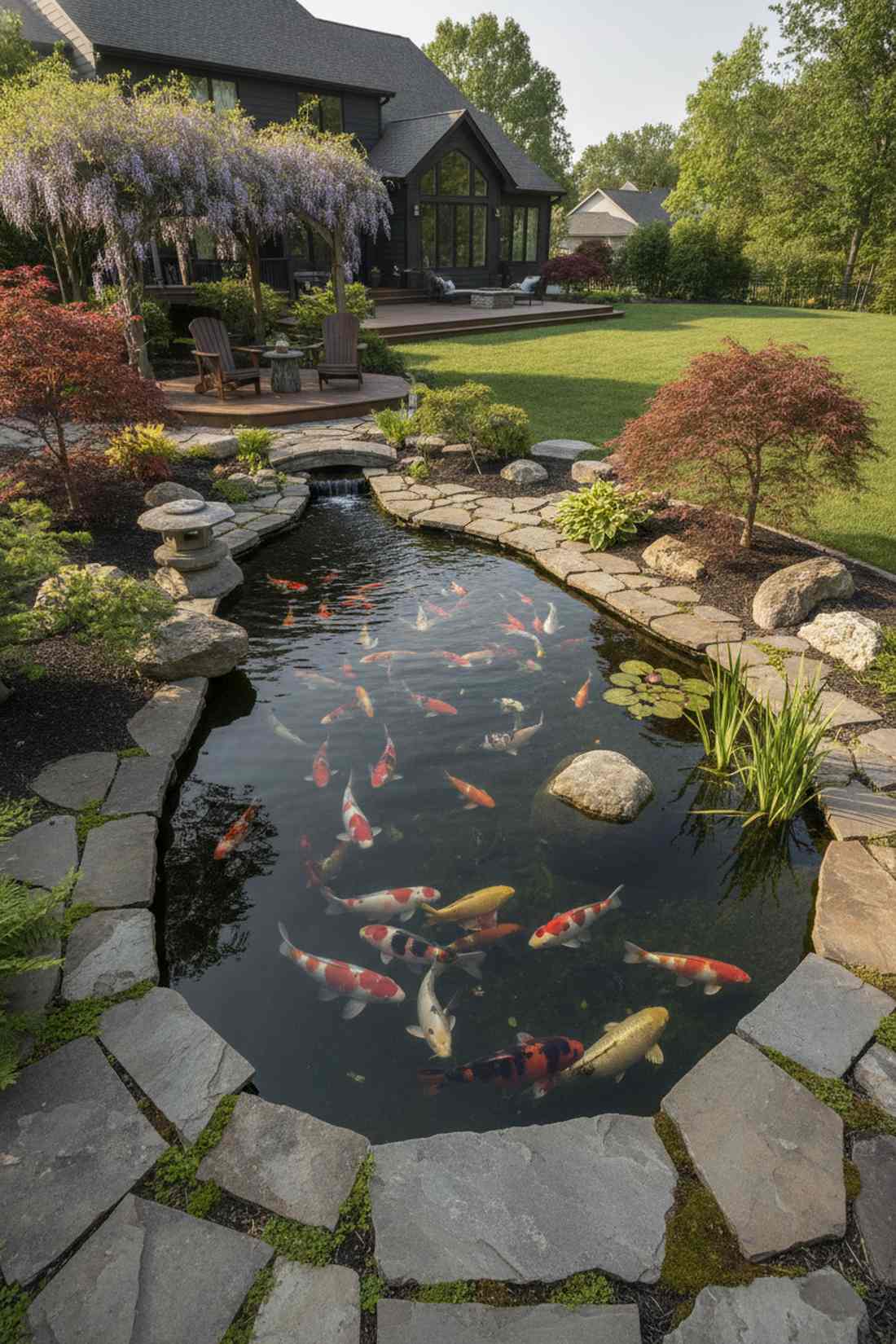koi ponds with natural stone borders