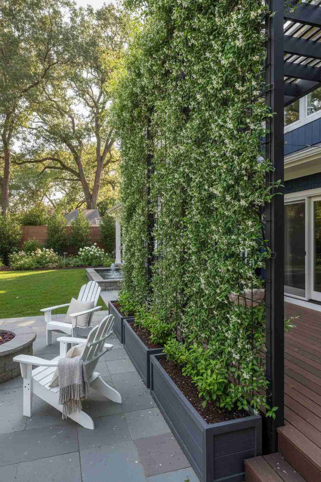living green wall with trellis