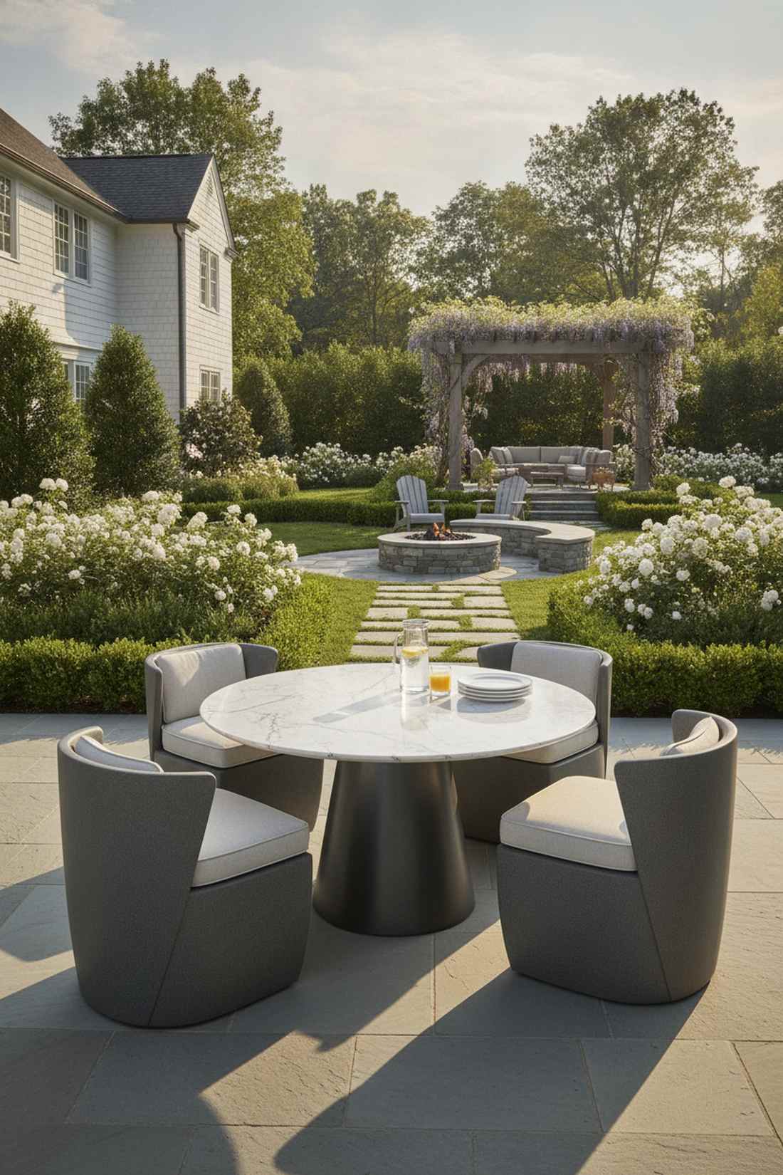 marble composite pedestal dining