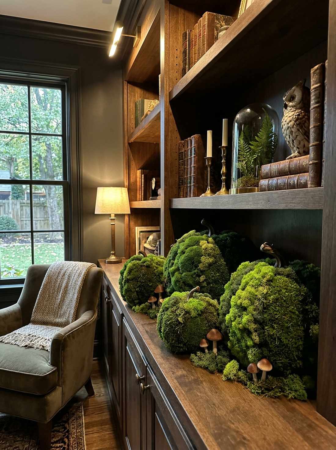 moss covered pumpkin bases