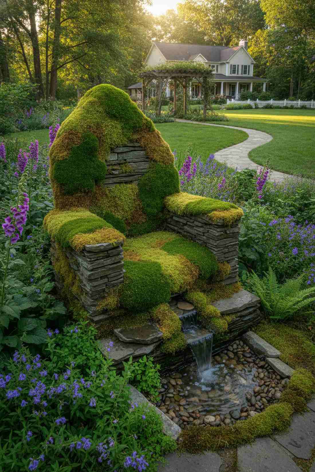 moss covered stone seat