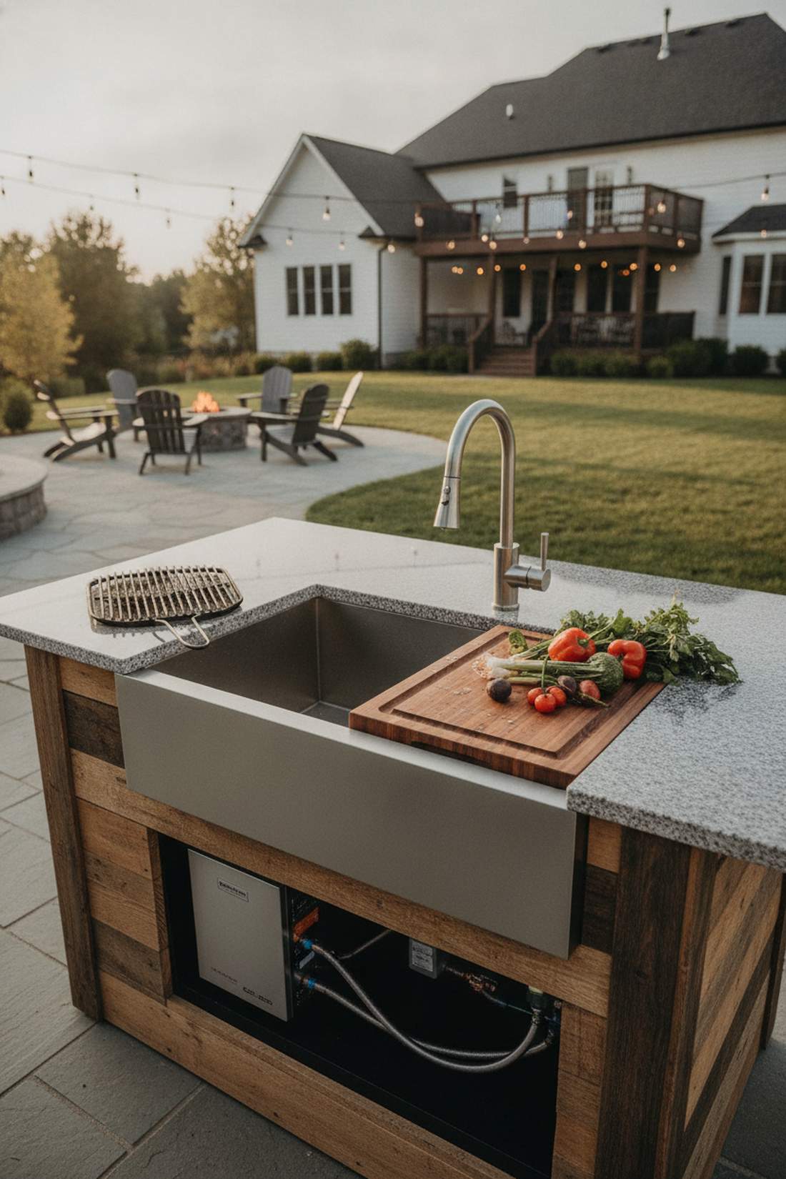outdoor sink with hot and cold water