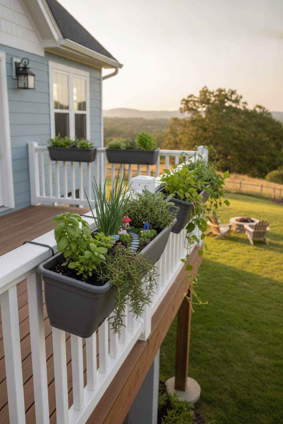 railing planter trio for herbs