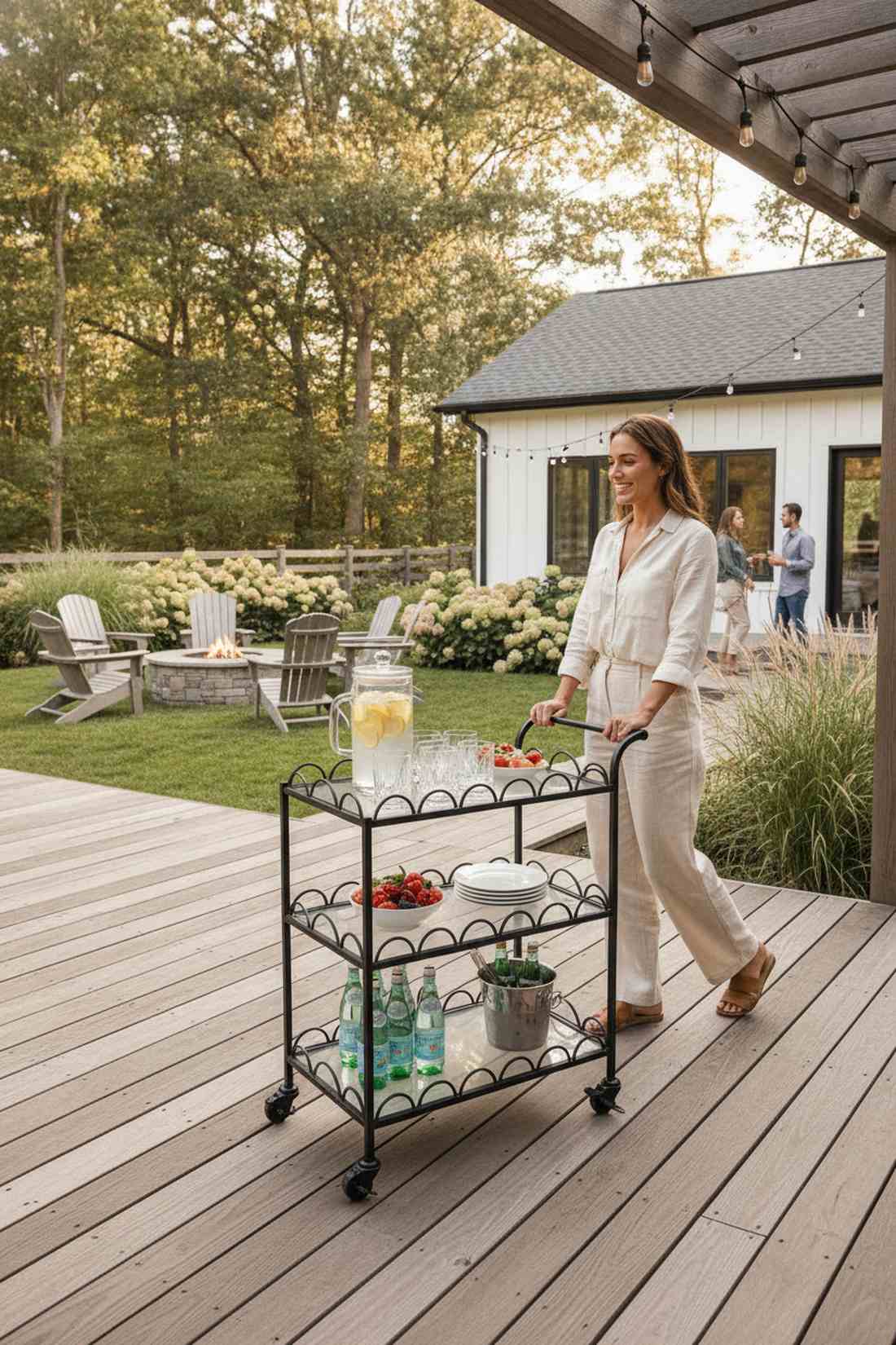 scalloped edge serving cart