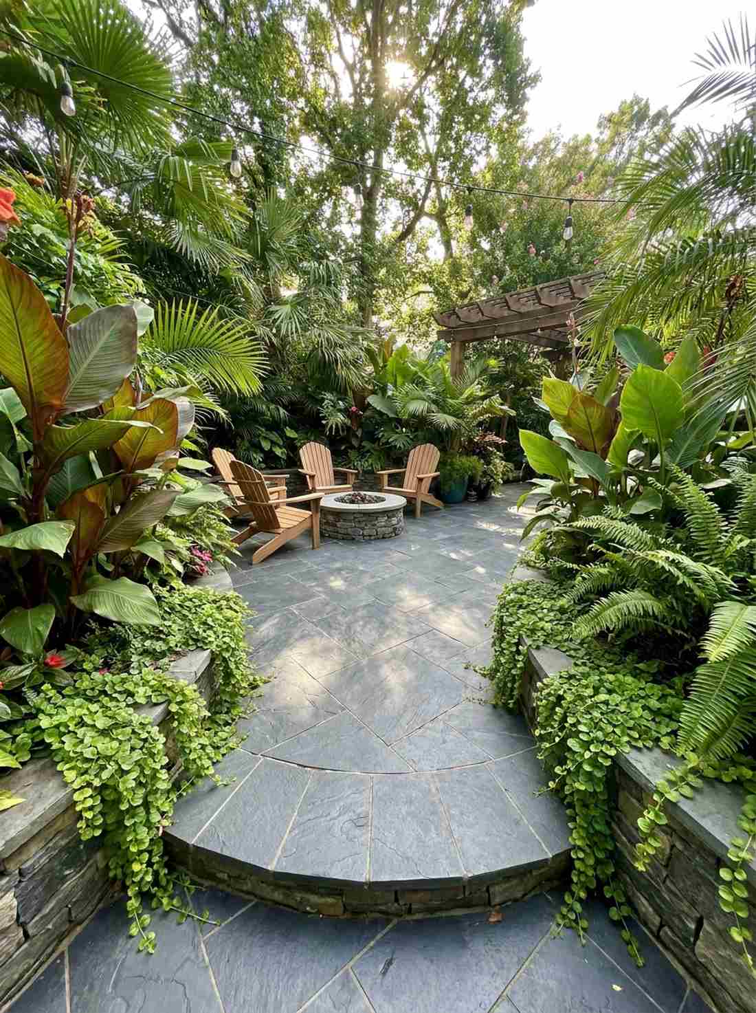 slate tile patio with jungle perimeter