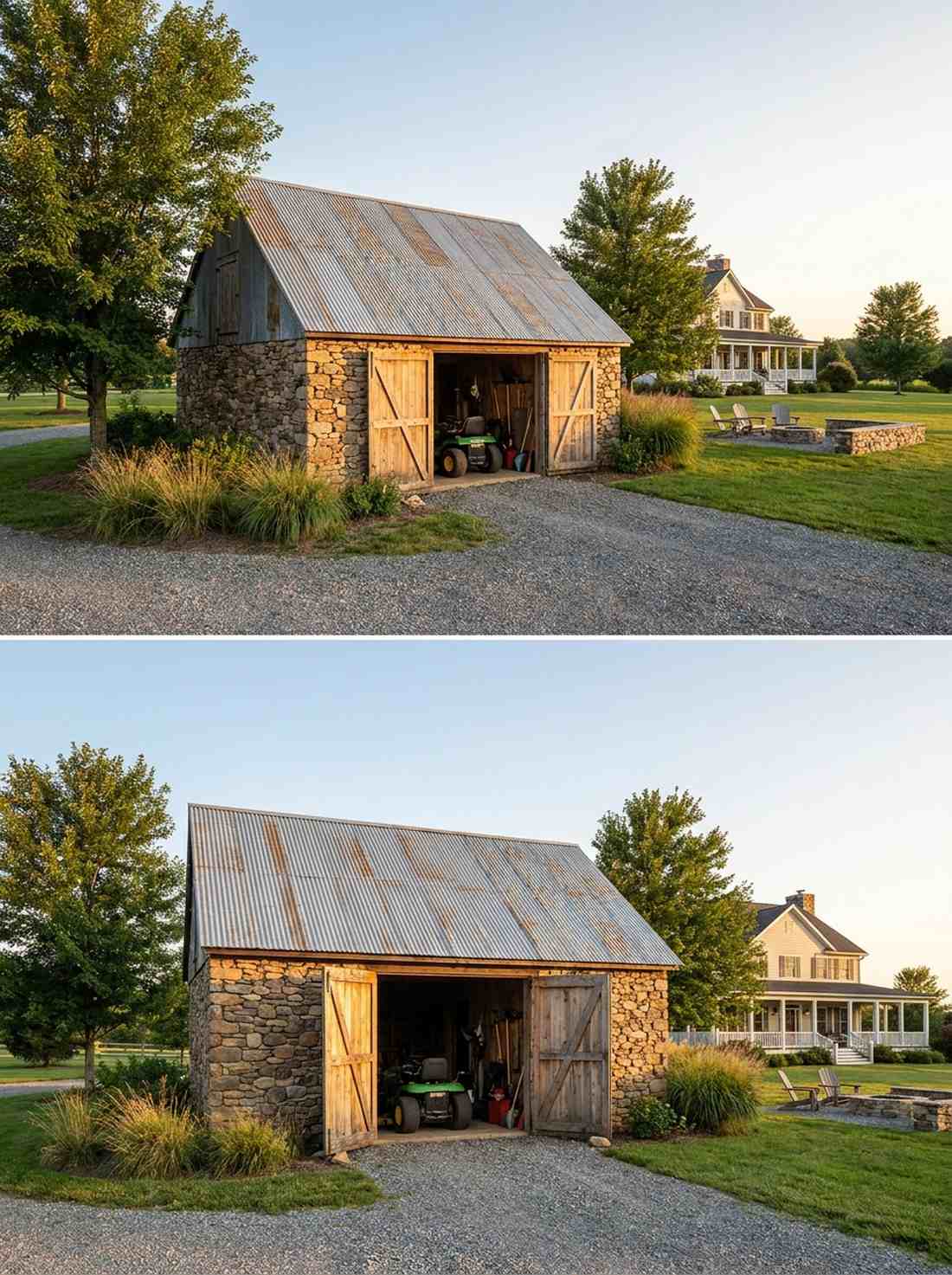 stacked stone equipment barn