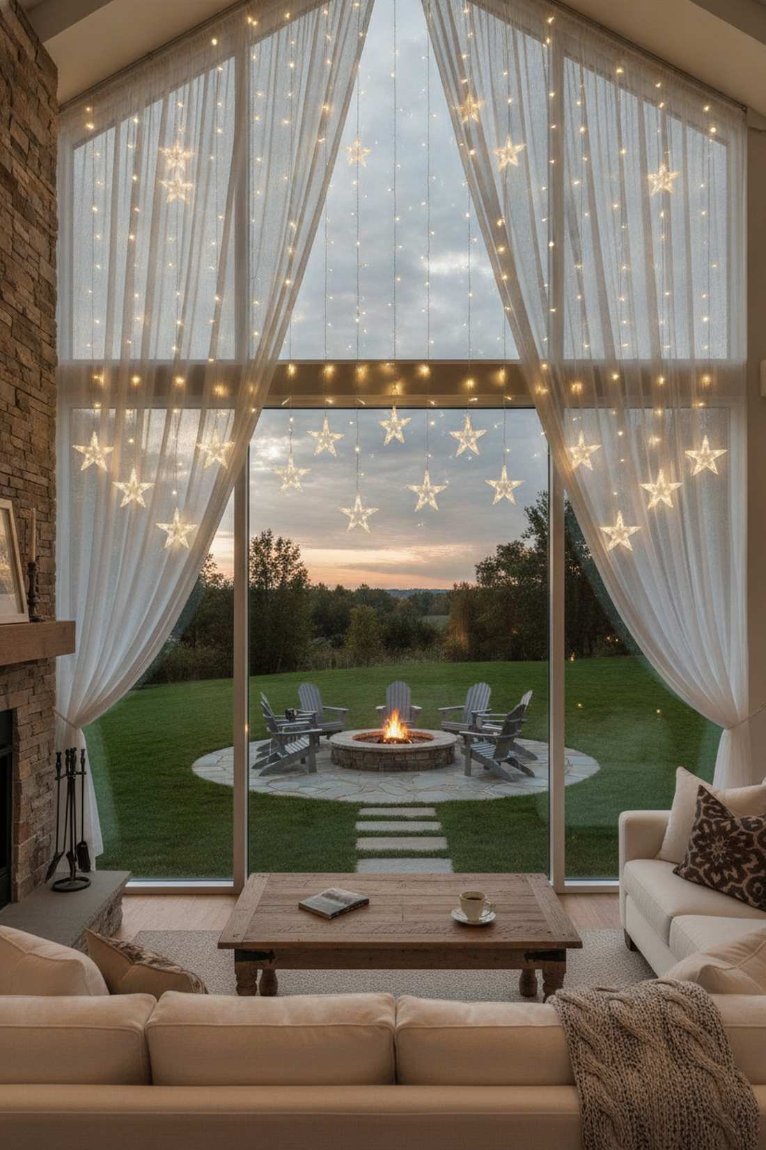 star curtain window display