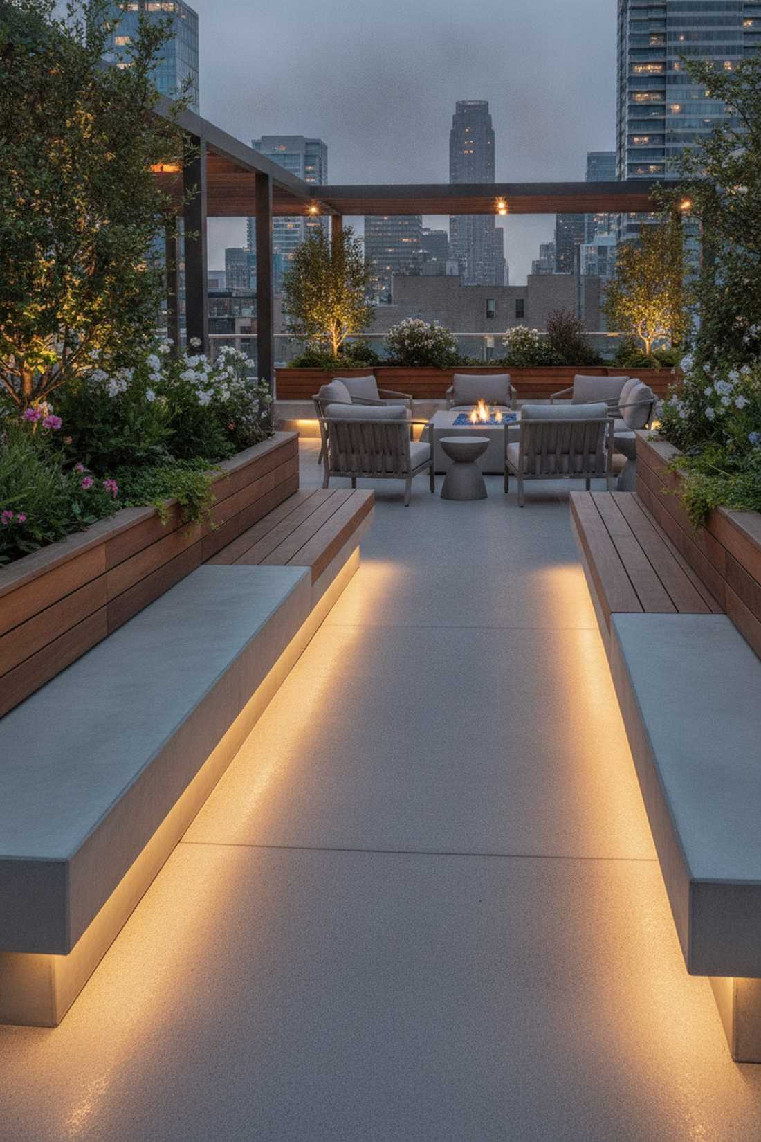 strip lighting under built in benches