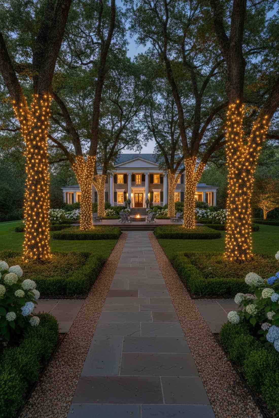 tree lined pathway lights