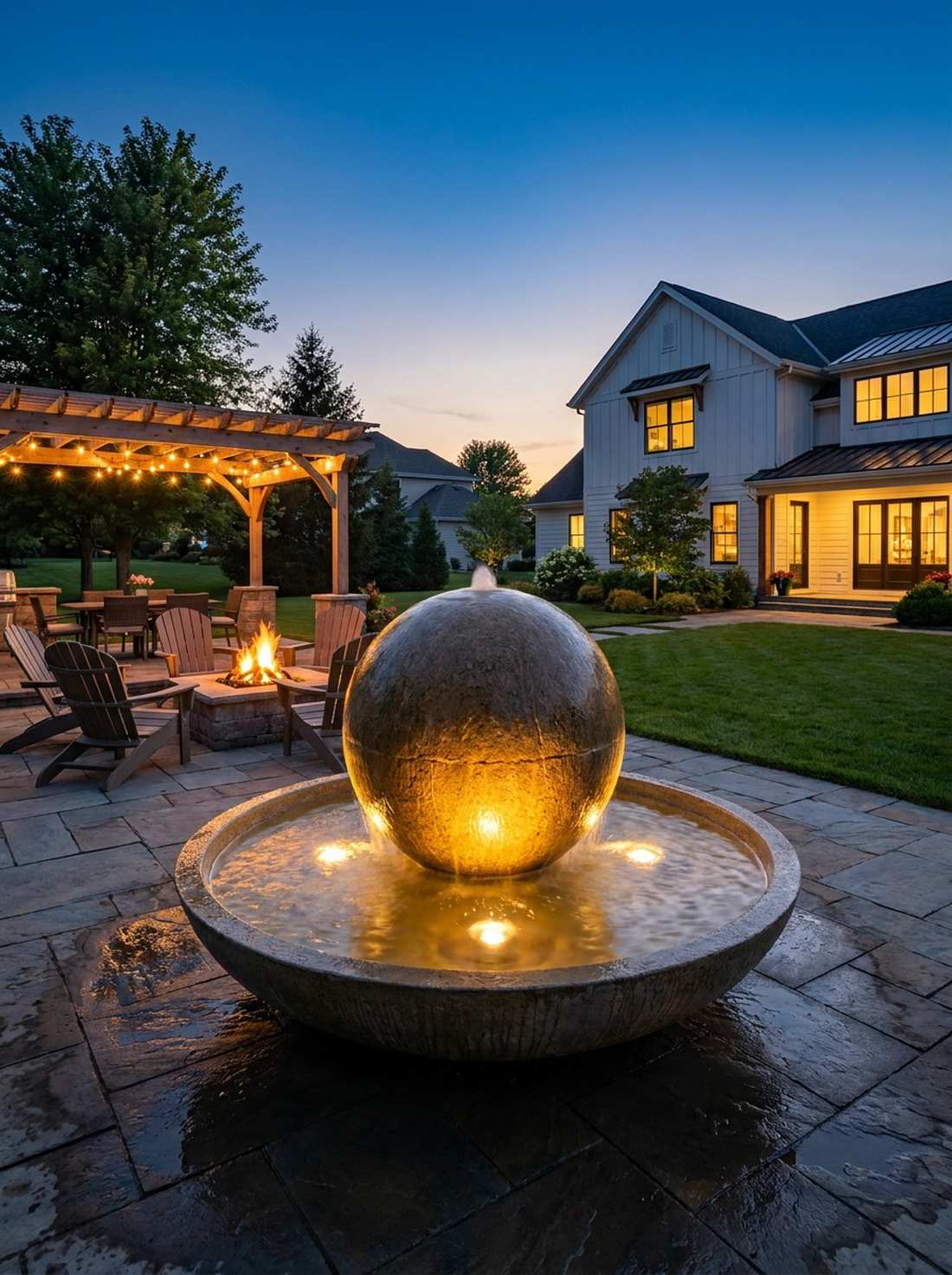 underwater lit sphere fountain