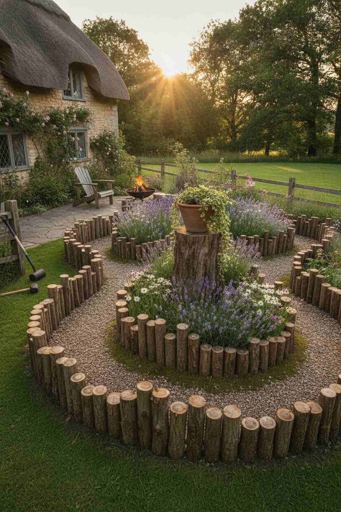 vertical log edging